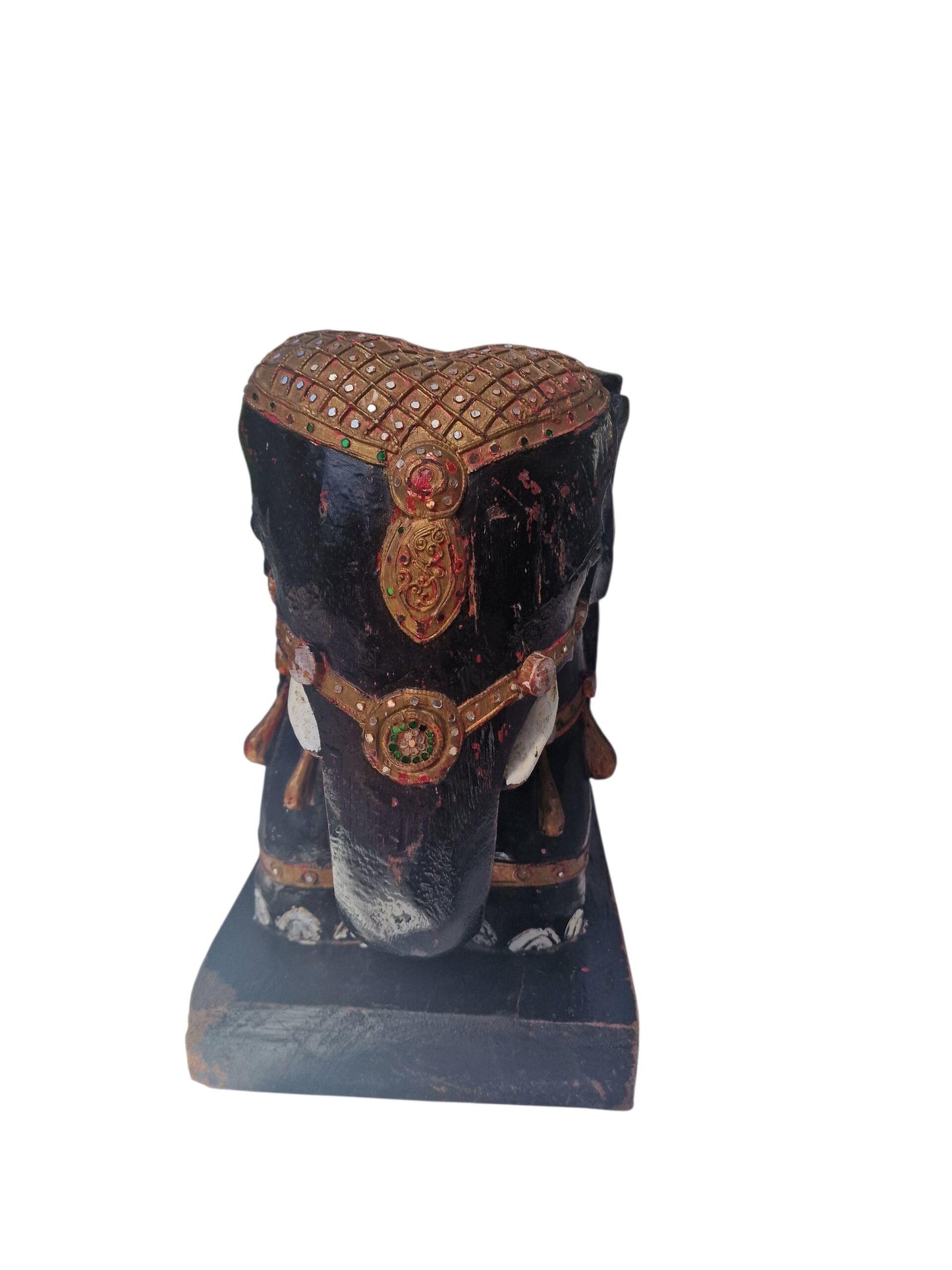 Antique Handcarved Wood Elephant Stool, Indonesian Boho Decor