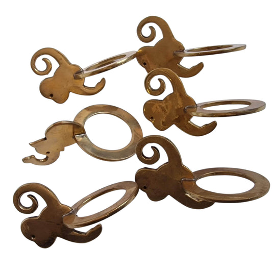 Vintage Brass Monkey & Elephant Napkin Rings, Mid-Century Table Decor