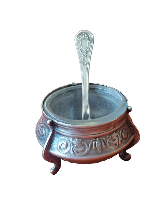 Antique Russian Silver Salt Cellar, Kommet Spoon, Tsar Period