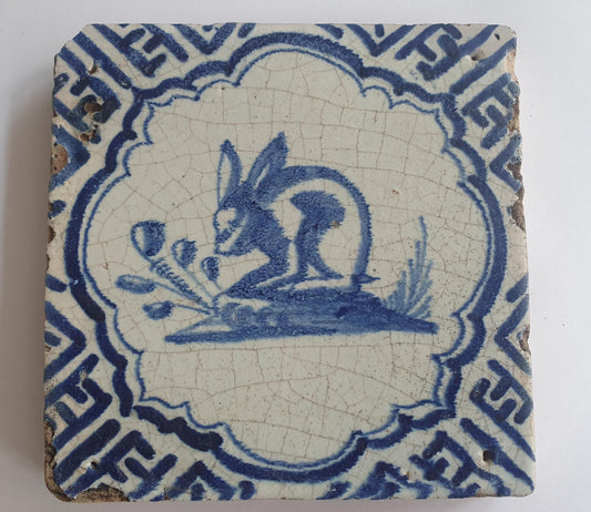 Antique Delft Tile: Hand-Painted Hare, c.1630