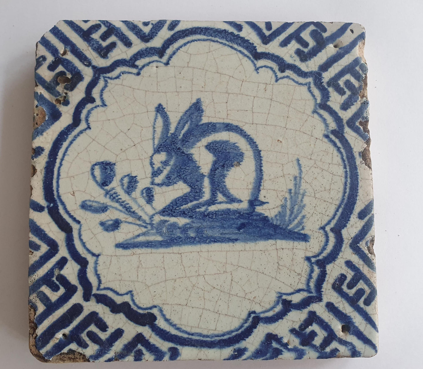 Antique Delft Tile: Hand-Painted Hare, c.1630