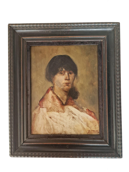 Léon Herbo Portrait – Young Woman, Signed Oil Painting, Framed
