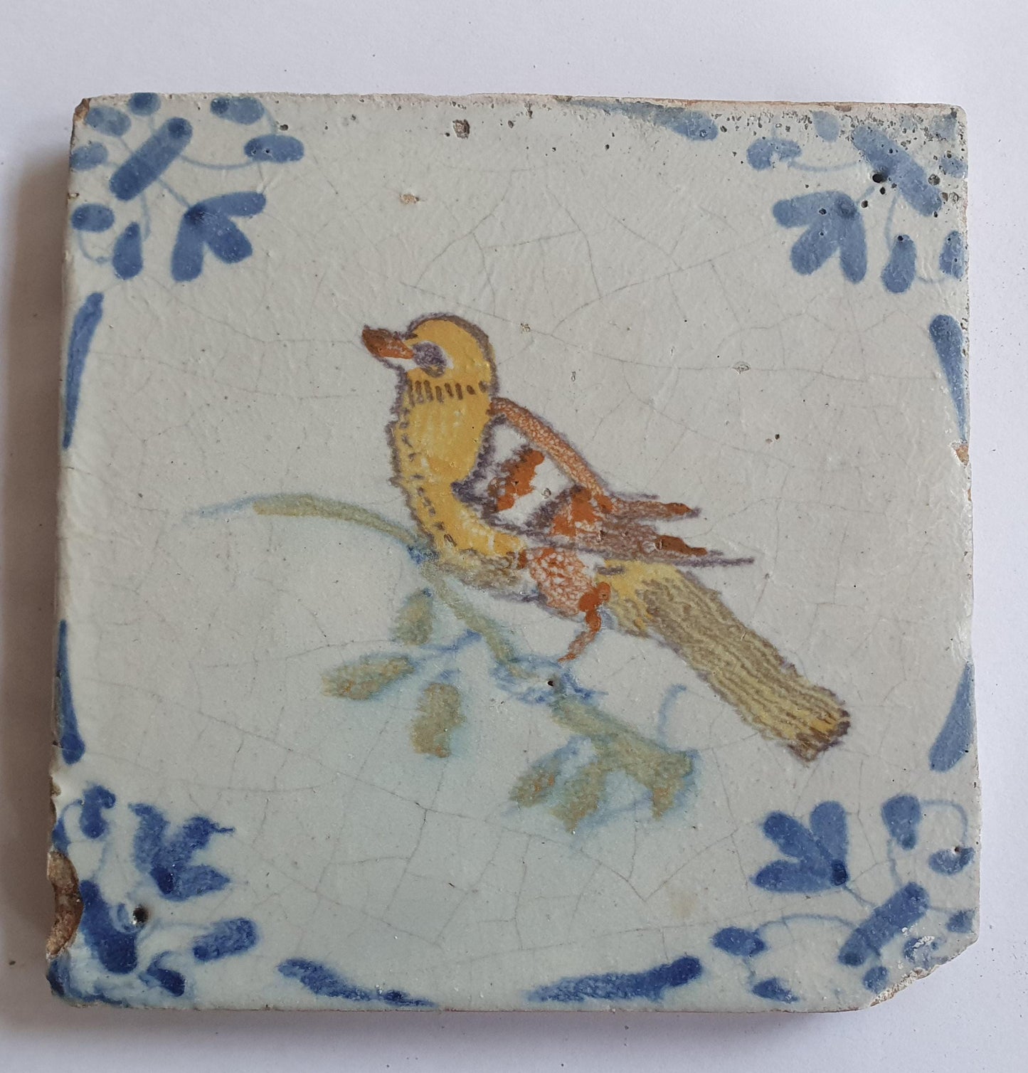 Antique Dutch Tile – Polychrome Bird, Ox Head Motifs (1625-1640)
