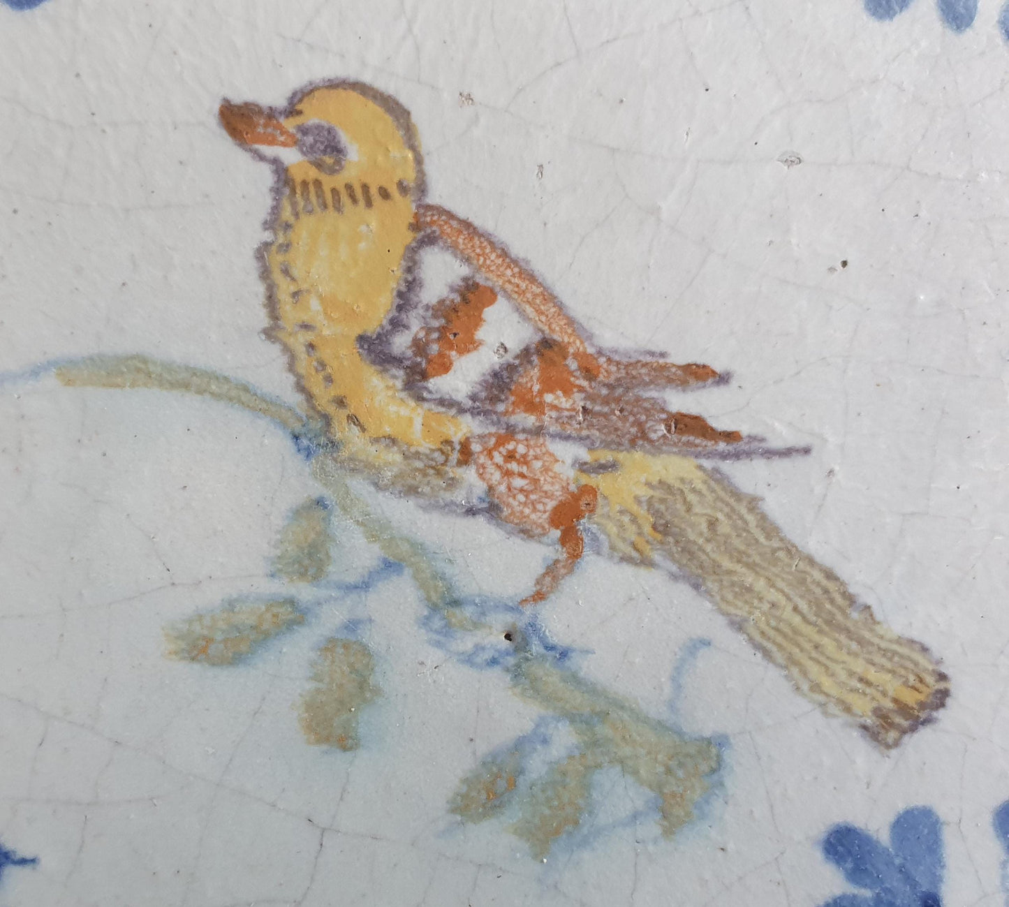 Antique Dutch Tile – Polychrome Bird, Ox Head Motifs (1625-1640)