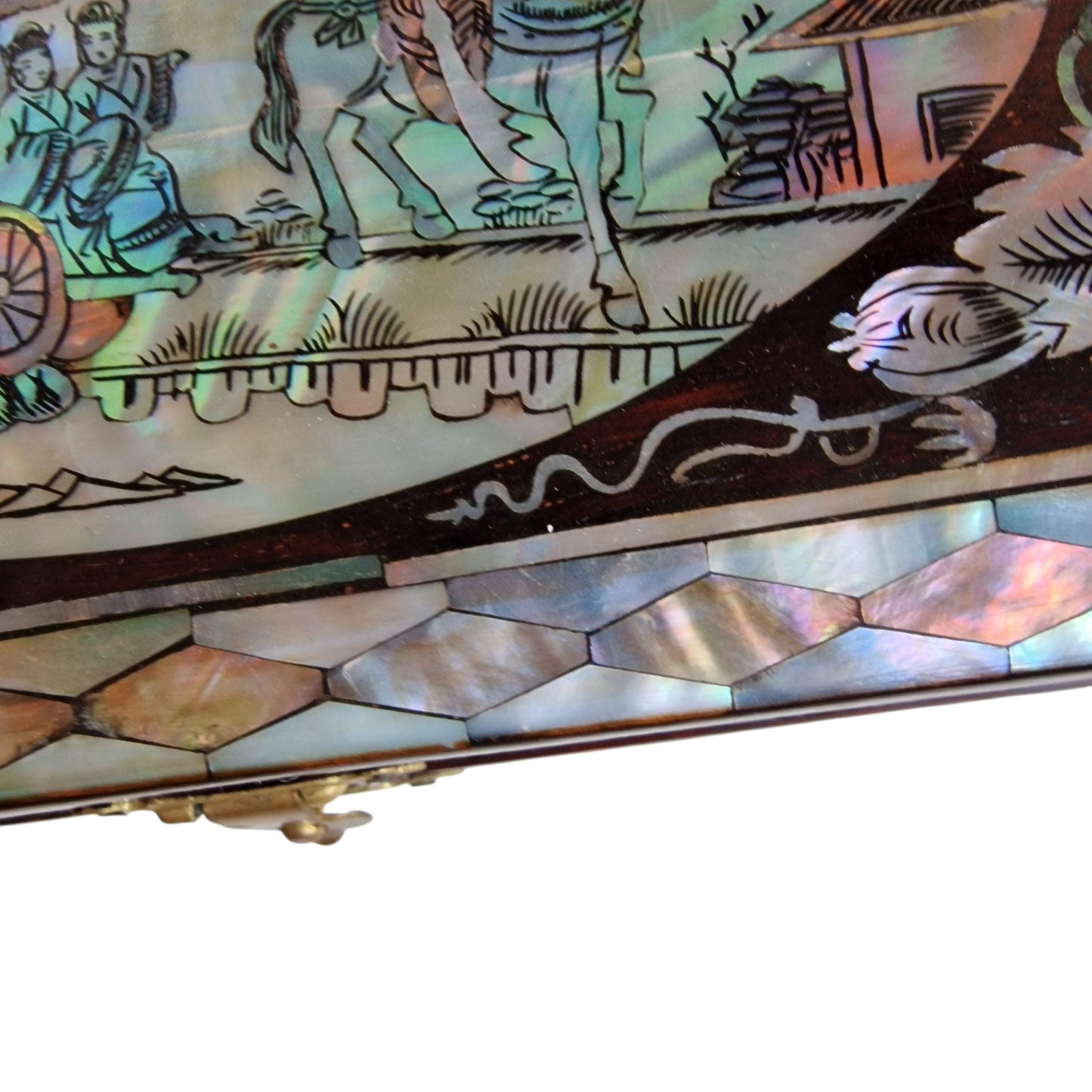 Vintage Chinese Lacquer Jewelry Box, Mother of Pearl Inlay, Large Cabinet