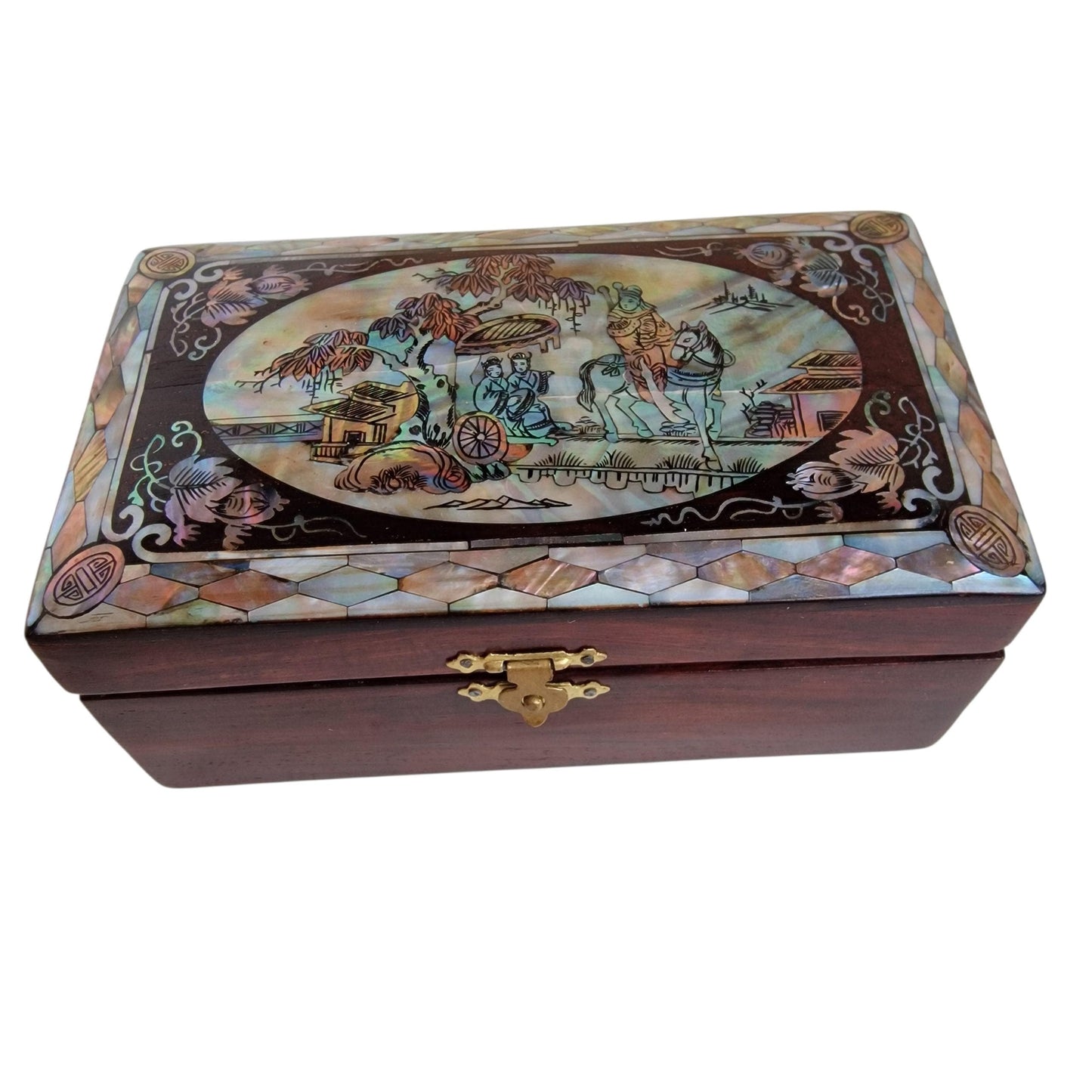Vintage Chinese Lacquer Jewelry Box, Mother of Pearl Inlay, Large Cabinet