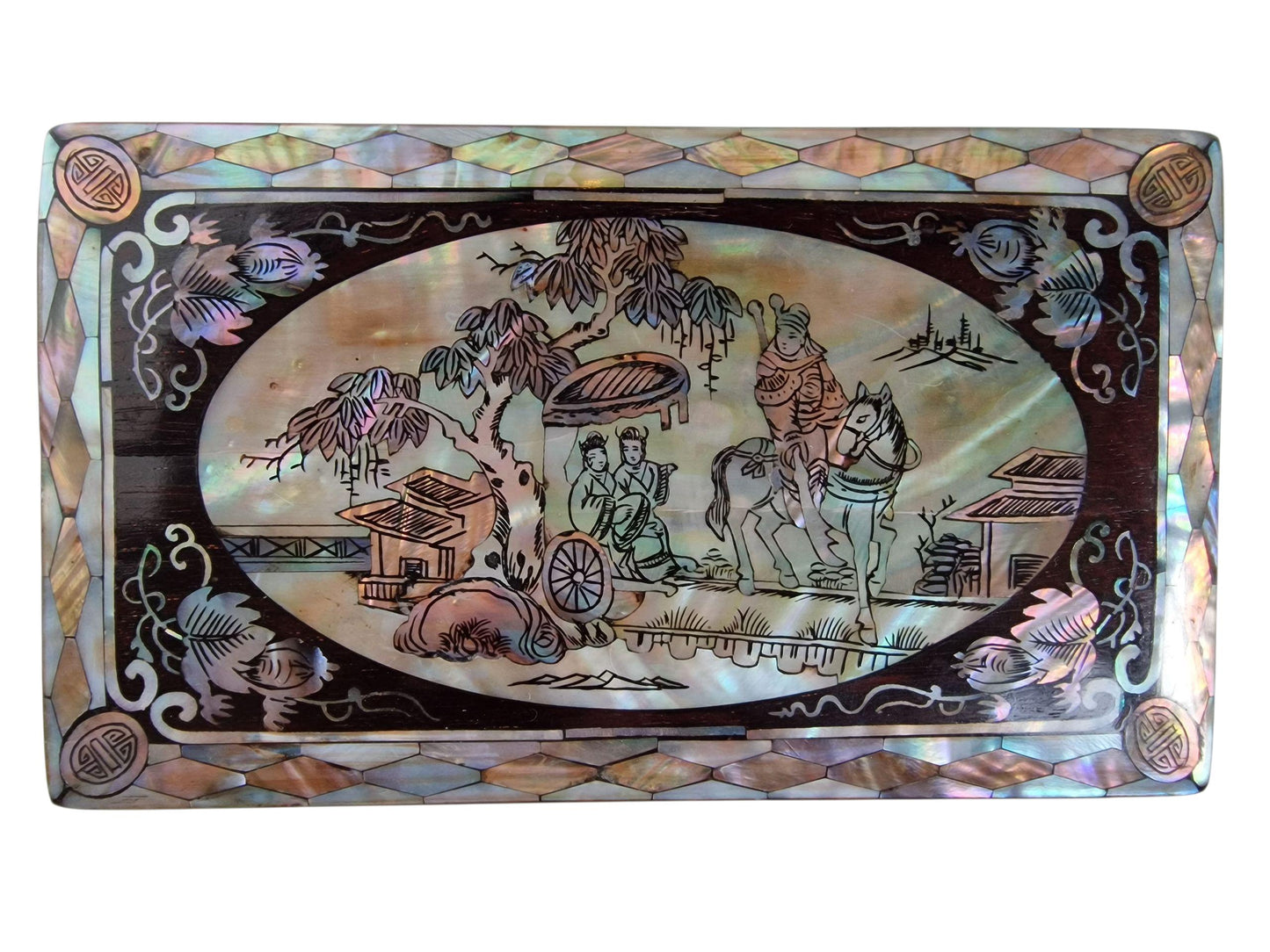 Vintage Chinese Lacquer Jewelry Box, Mother of Pearl Inlay, Large Cabinet