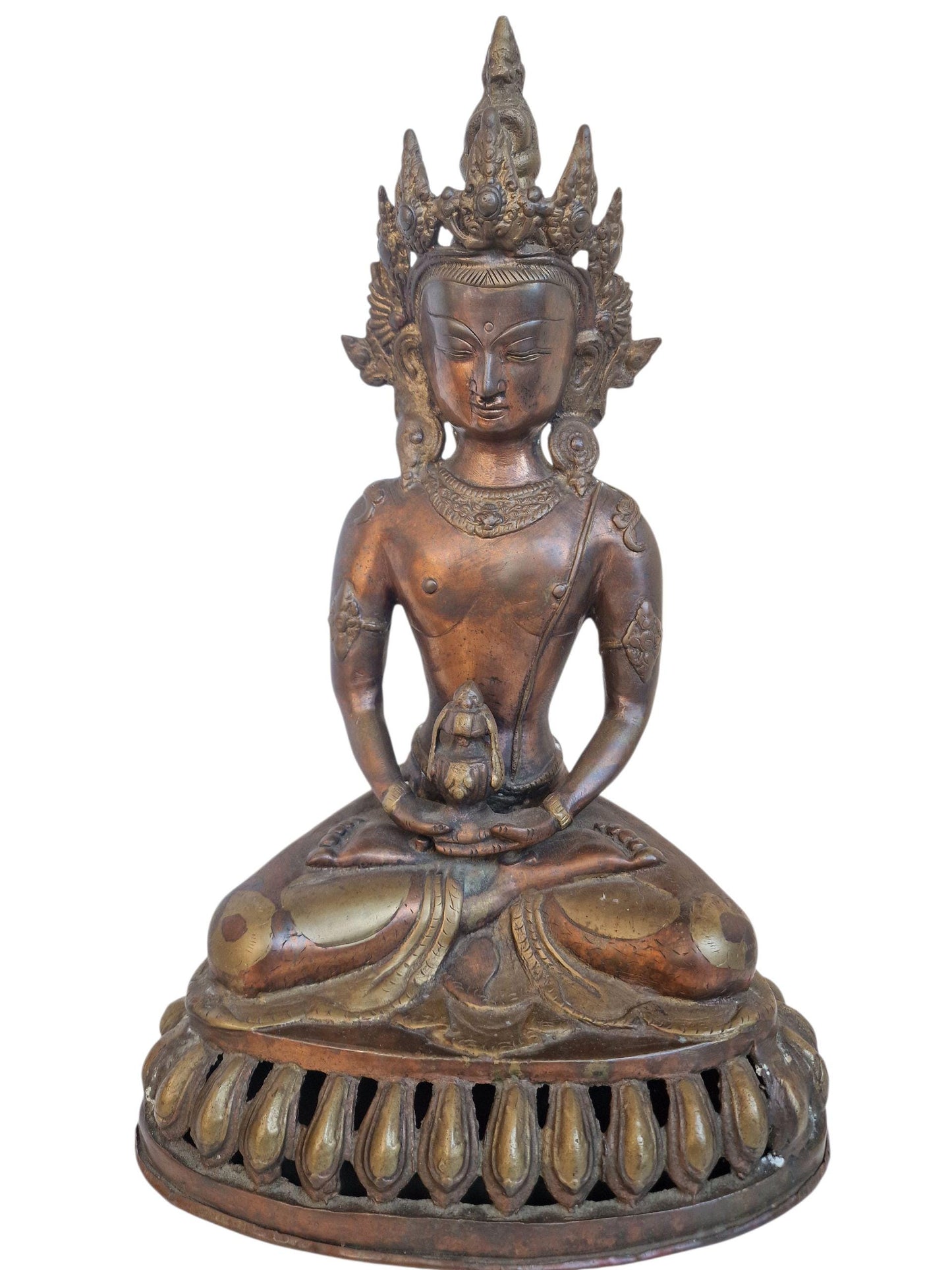 Large Antique Gilded Bronze Buddha – 19th Century Tibetan Bodhisattva Statue