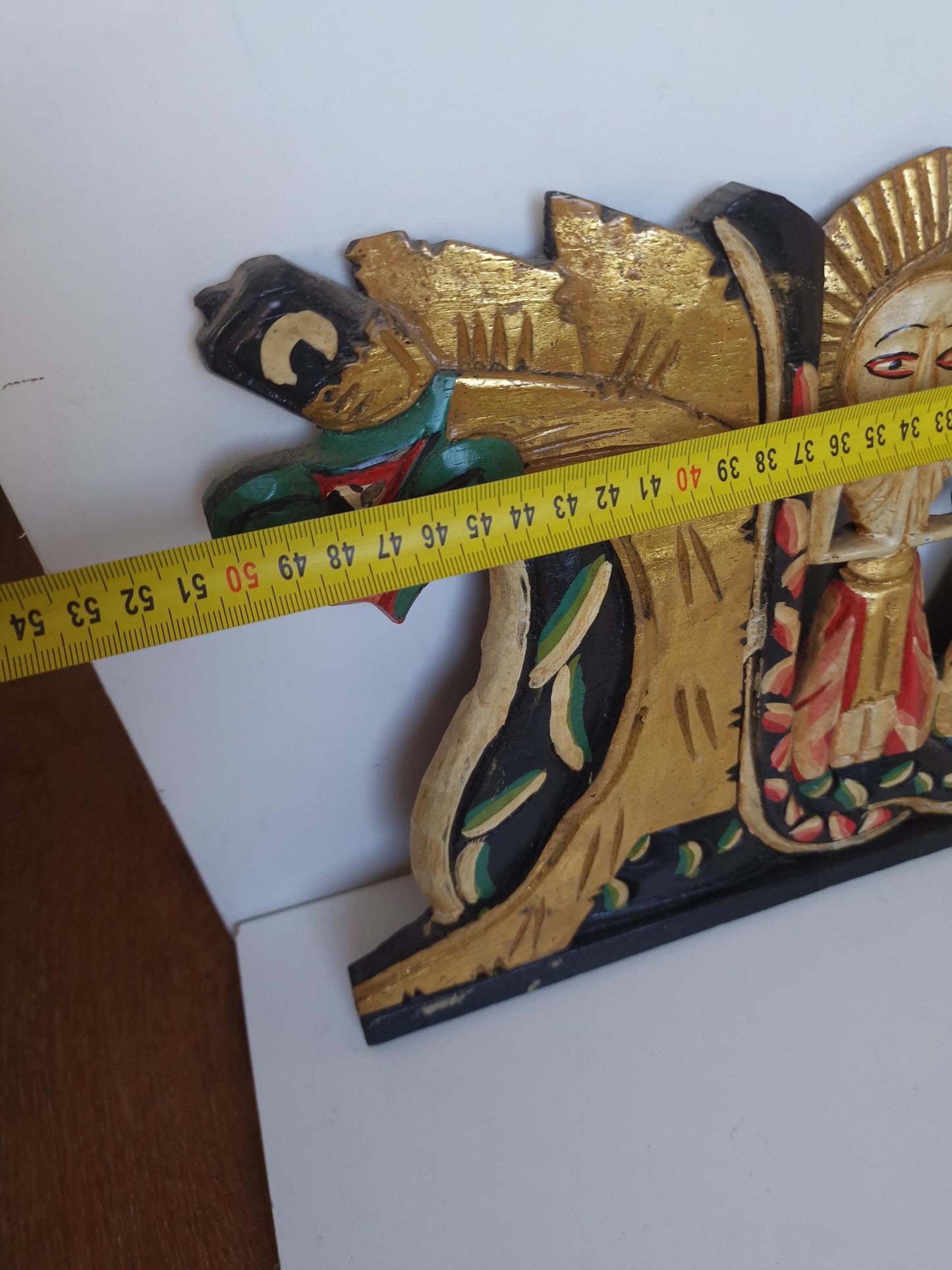 Vintage Indonesian Dragon Boat Panel – Hand-Carved Gilded Wood Wall Art