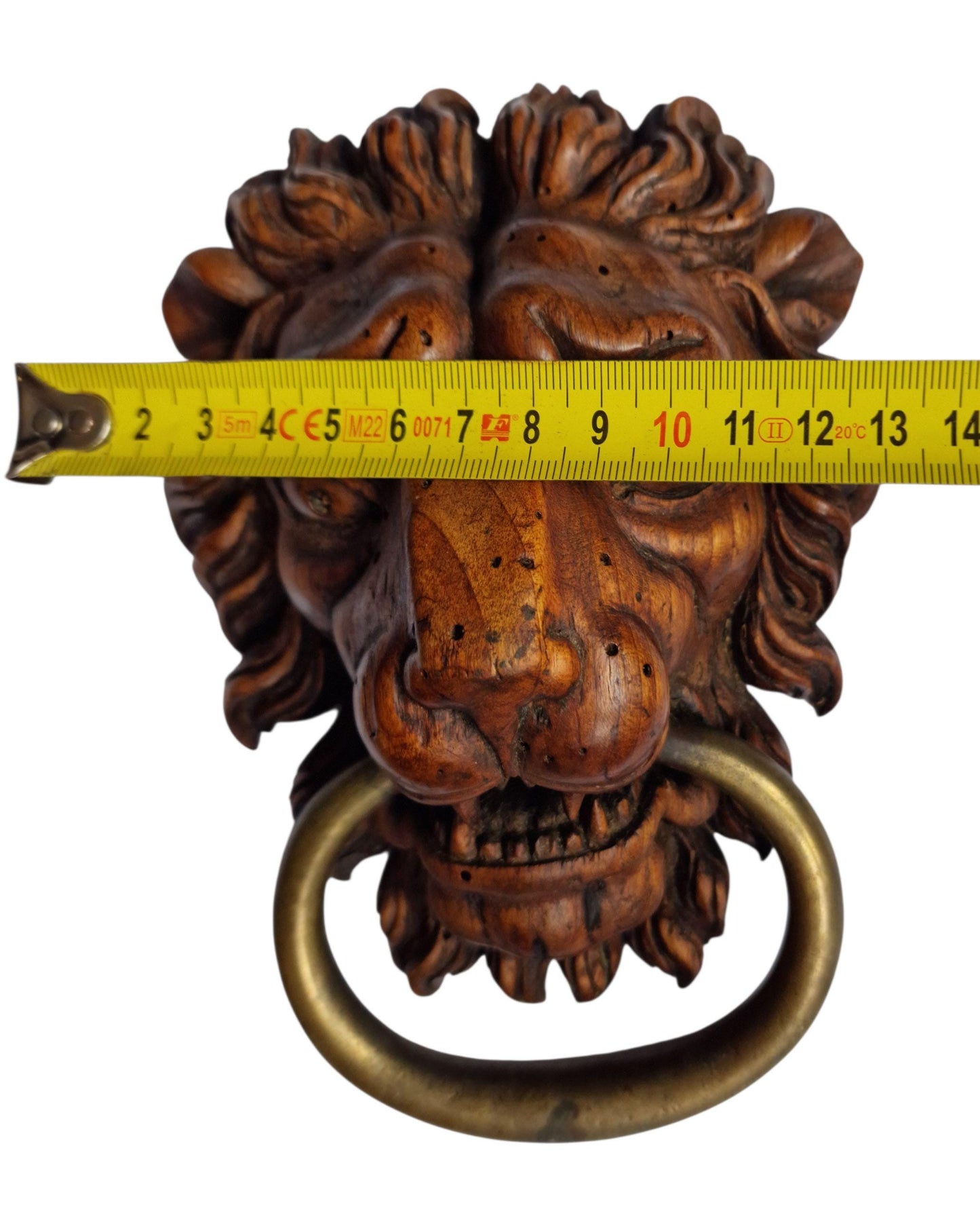 18th Century Hand-Carved Lion Door Knocker with Brass Ring - Architectural Salvage