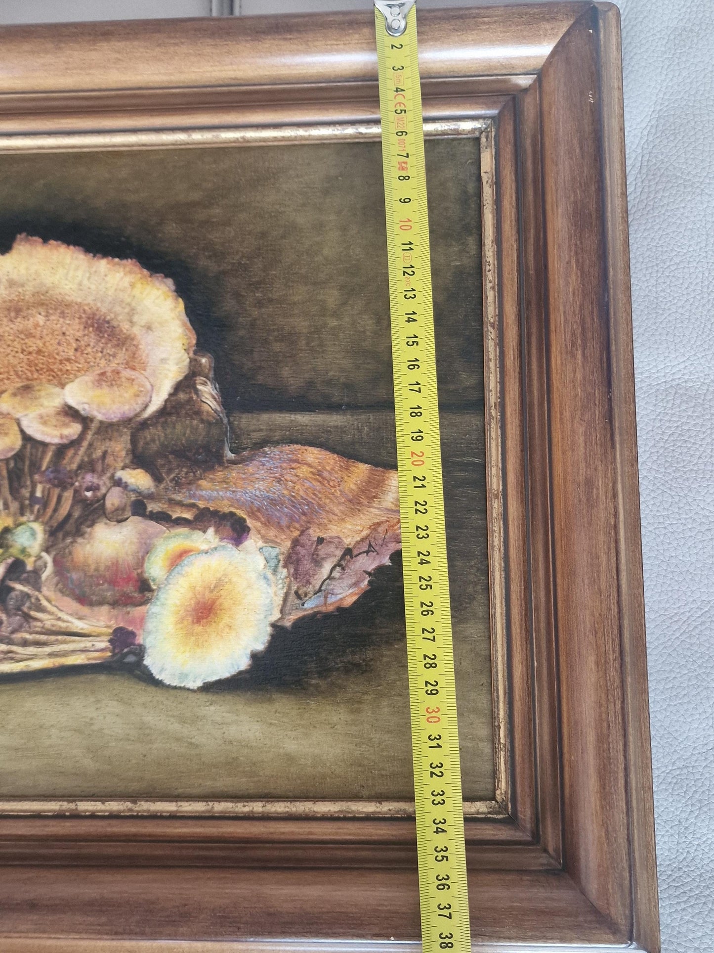 Vintage Mushroom Still Life Oil Painting, Signed Dutch Realism, Framed