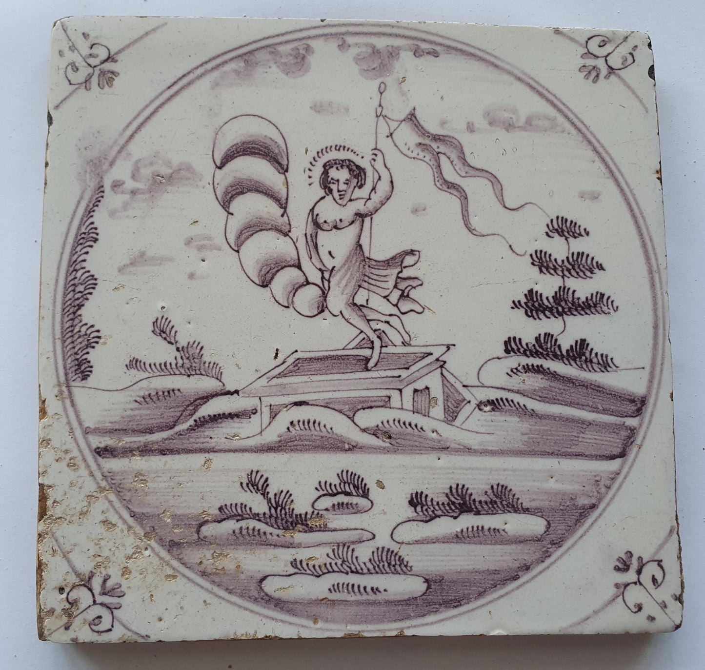 18th century Antique Dutch Tile - manganese bible  biblical tegel