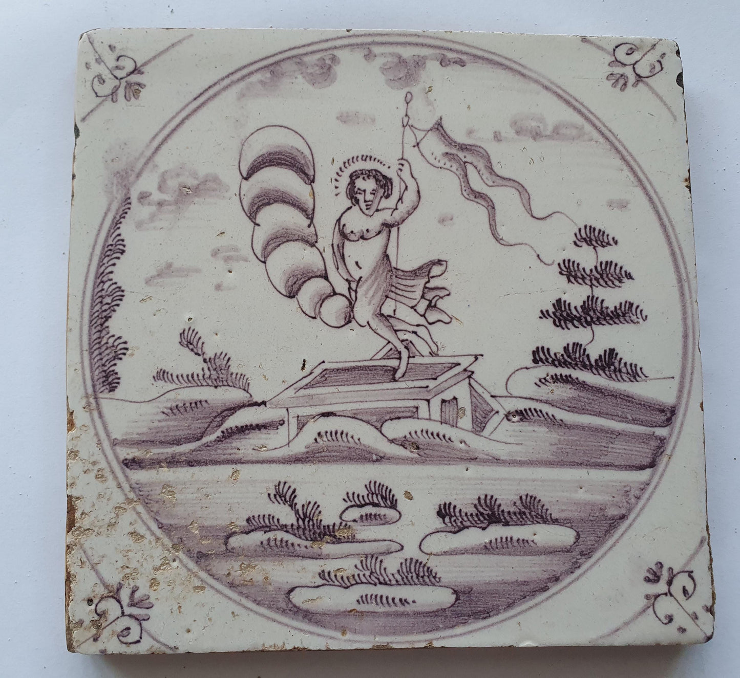 18th century Antique Dutch Tile - manganese bible  biblical tegel