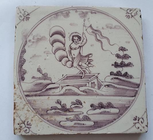 18th century Antique Dutch Tile - manganese bible  biblical tegel