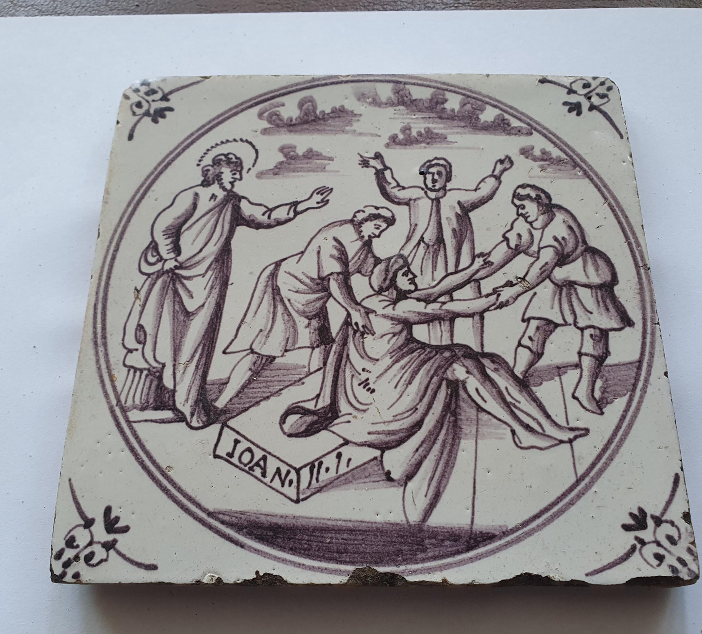 18th century Antique Dutch Tile - manganese bible  biblical tegel