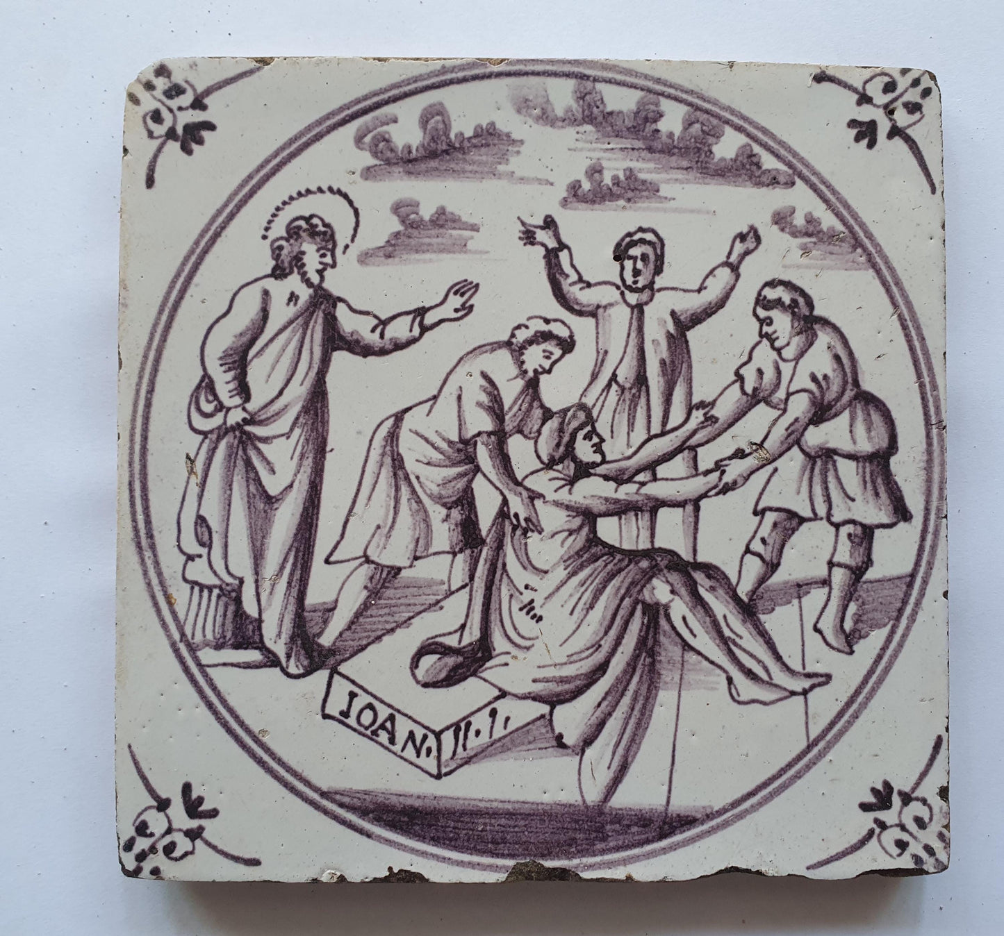 18th century Antique Dutch Tile - manganese bible  biblical tegel