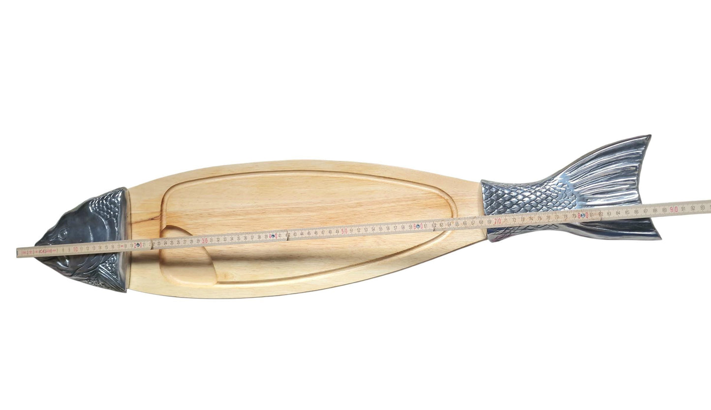 XXL Scottish Wood Fish Serving Board, Metal Accents, Wall Decor