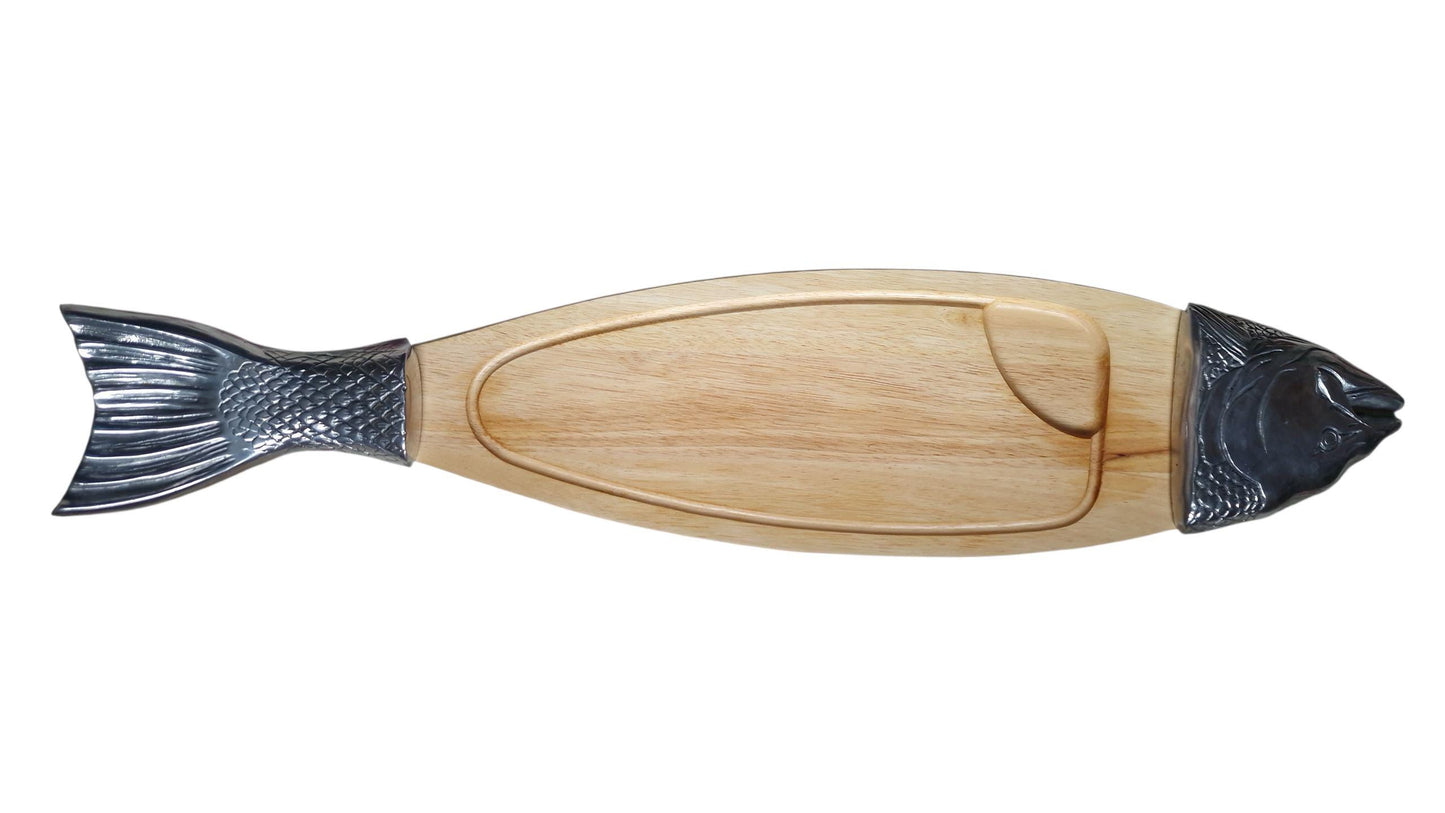XXL Scottish Wood Fish Serving Board, Metal Accents, Wall Decor