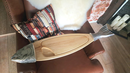 XXL Scottish Wood Fish Serving Board, Metal Accents, Wall Decor