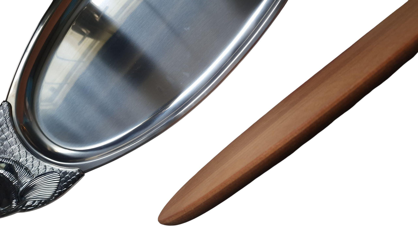 XL Vintage WMF Fish Serving Platter, Walnut Wood, 18/10 Steel