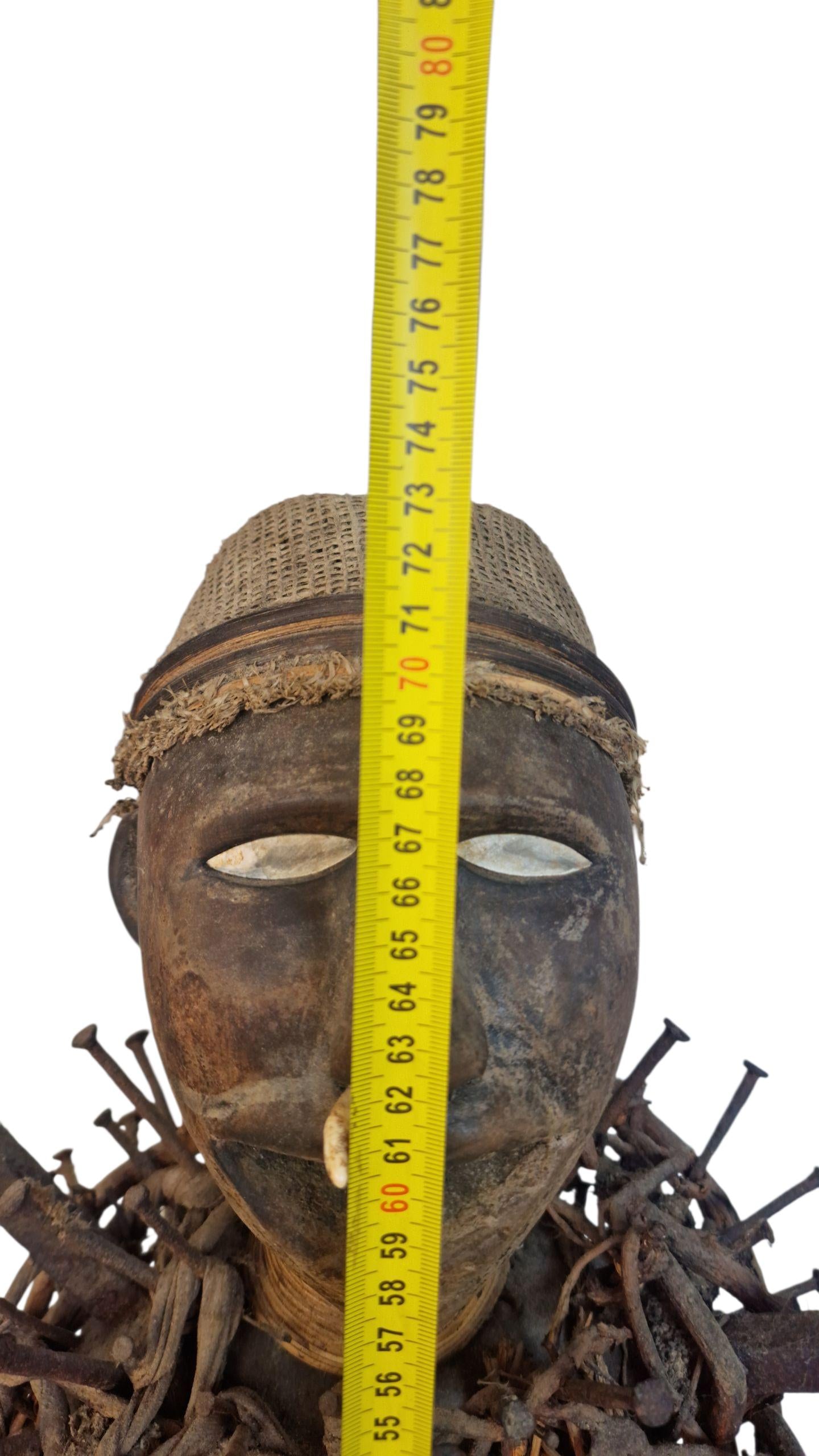 Large African Nkisi Nkondi Power Figure, Congo Tribal Statue, 1940s