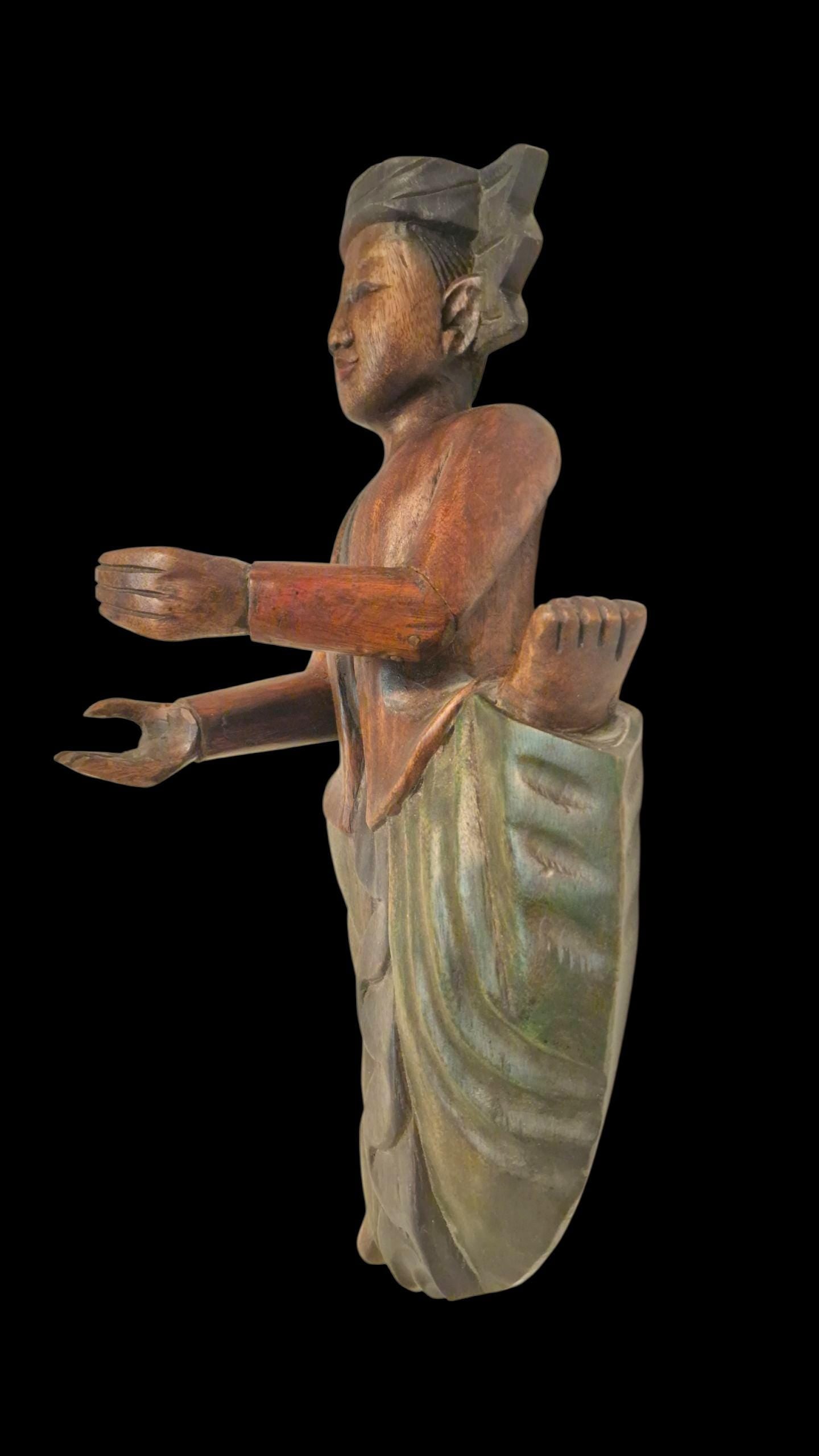 Antique Indonesian Teak Wood Figurehead, Javanese Ship Sculpture, 1920s