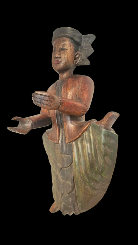 Antique Indonesian Teak Wood Figurehead, Javanese Ship Sculpture, 1920s