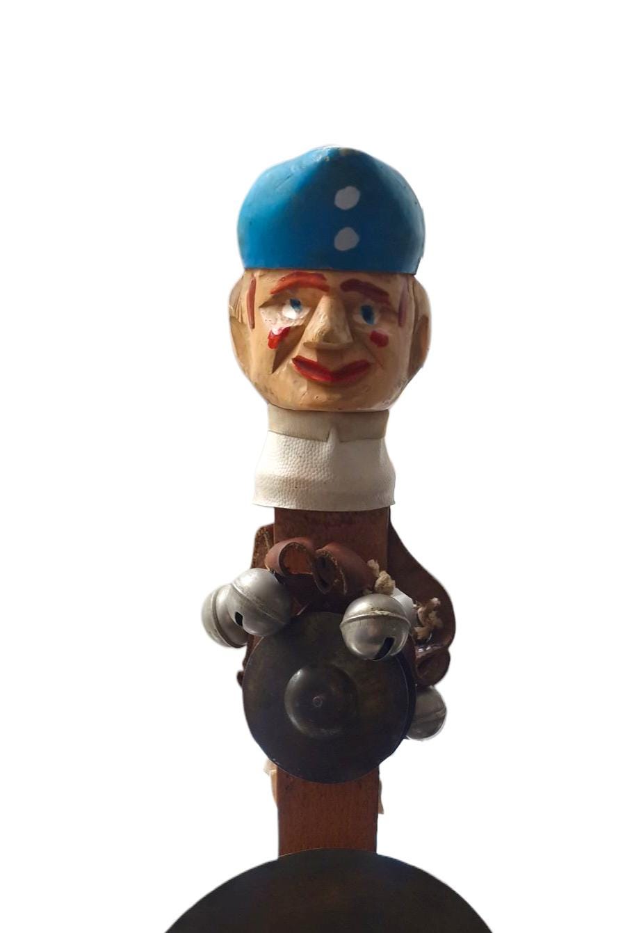 Vintage One Man Band Clown Drum: 1950s Folk Art Instrument