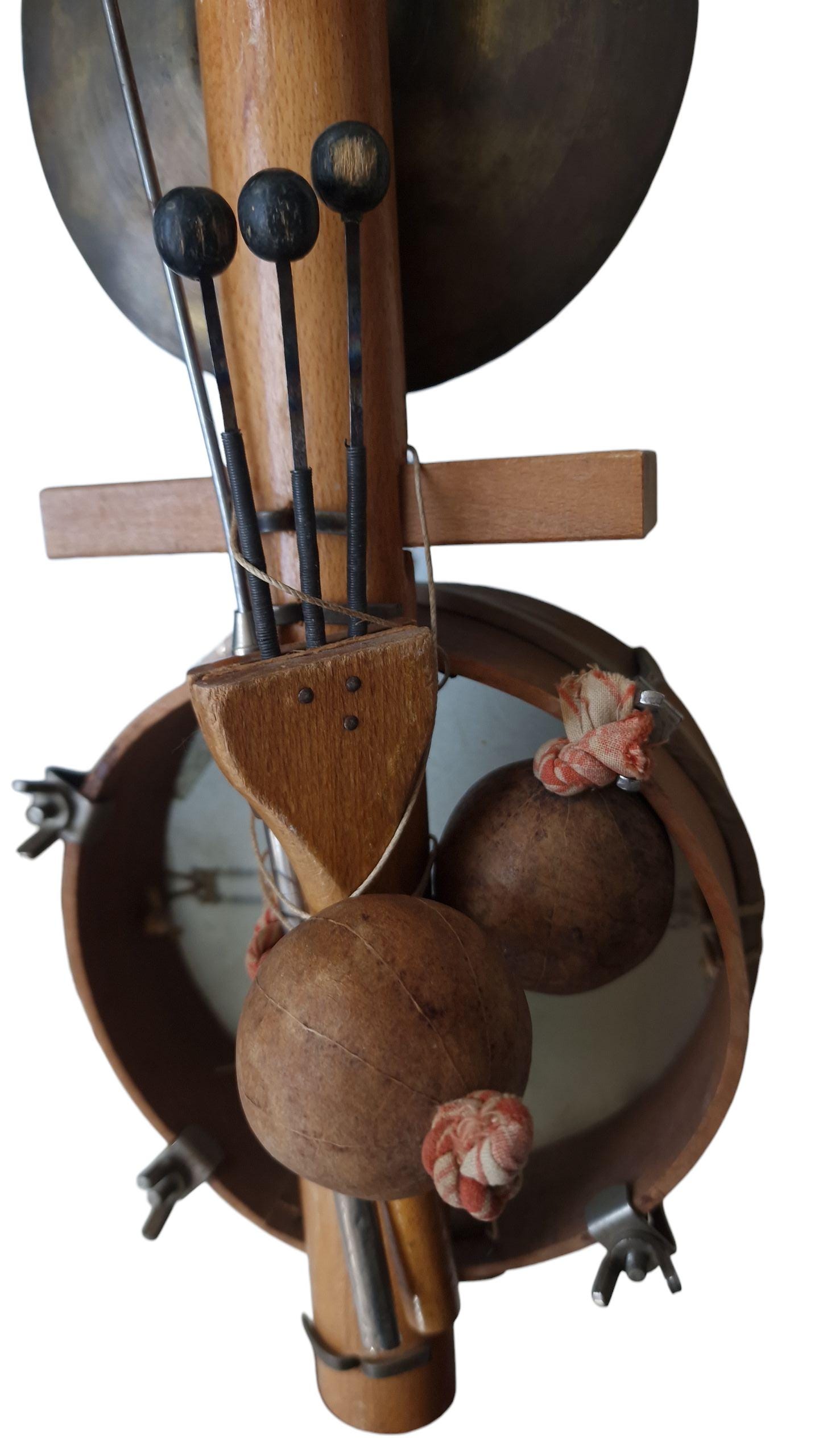Vintage One Man Band Clown Drum: 1950s Folk Art Instrument