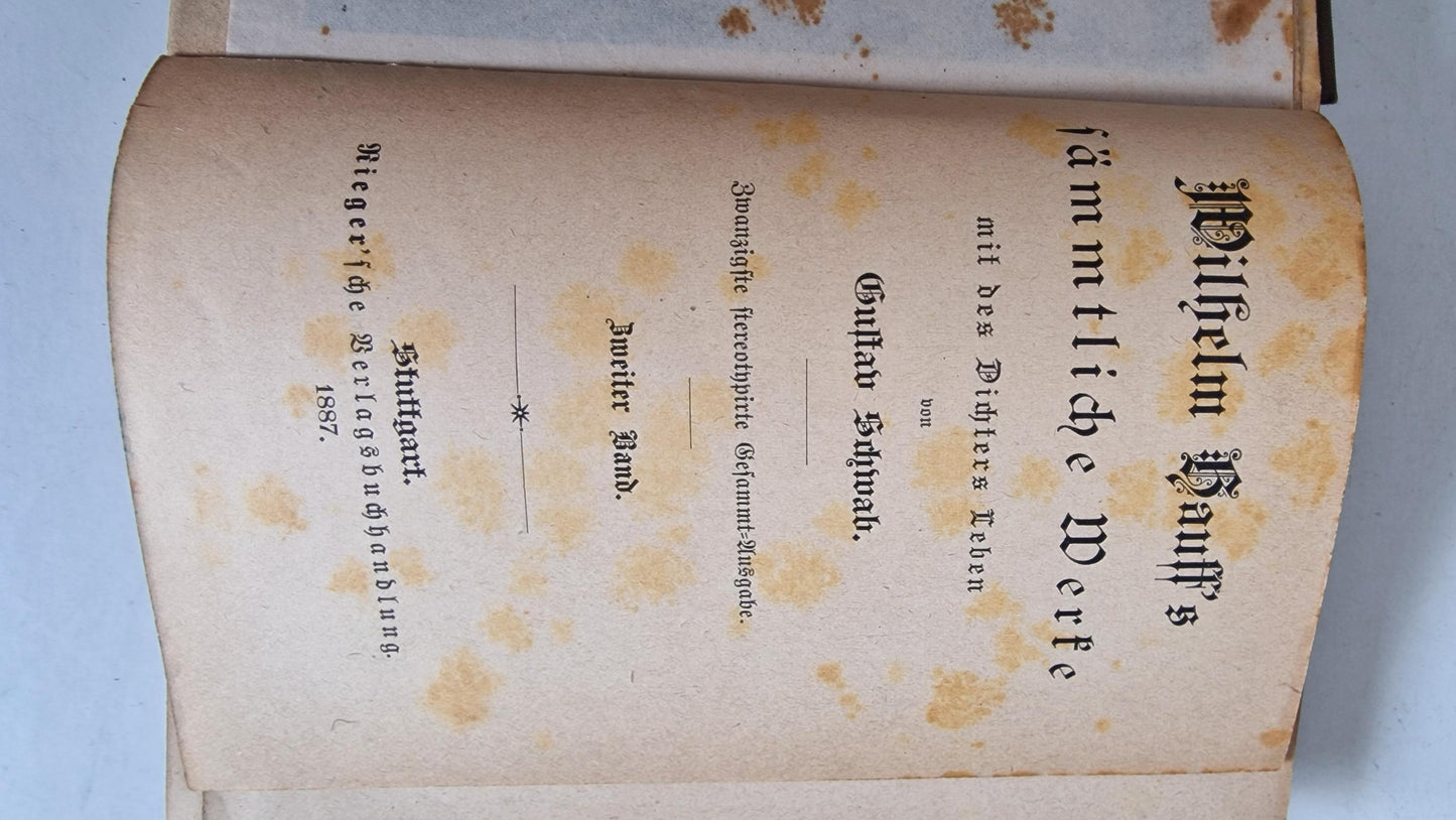 Antique Wilhelm Hauff Book, 1887 Complete Works, Illustrated German Literature