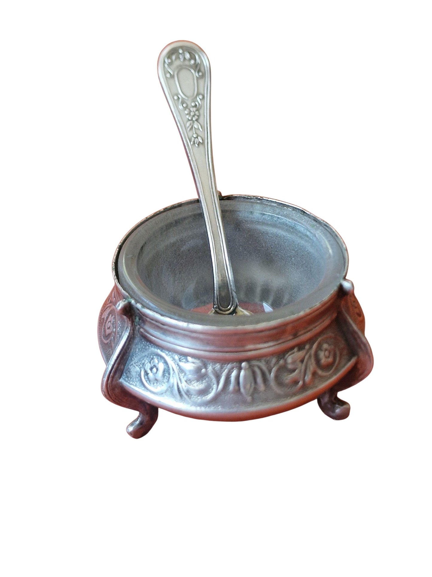 Antique Russian Silver Salt Cellar, Kommet Spoon, Tsar Period