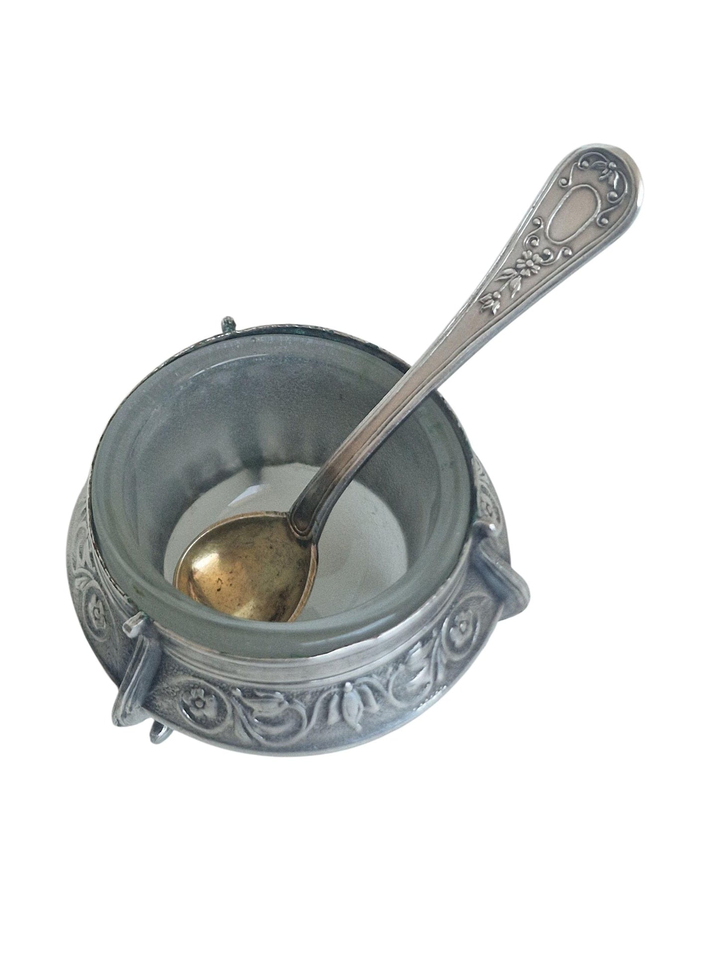 Antique Russian Silver Salt Cellar, Kommet Spoon, Tsar Period