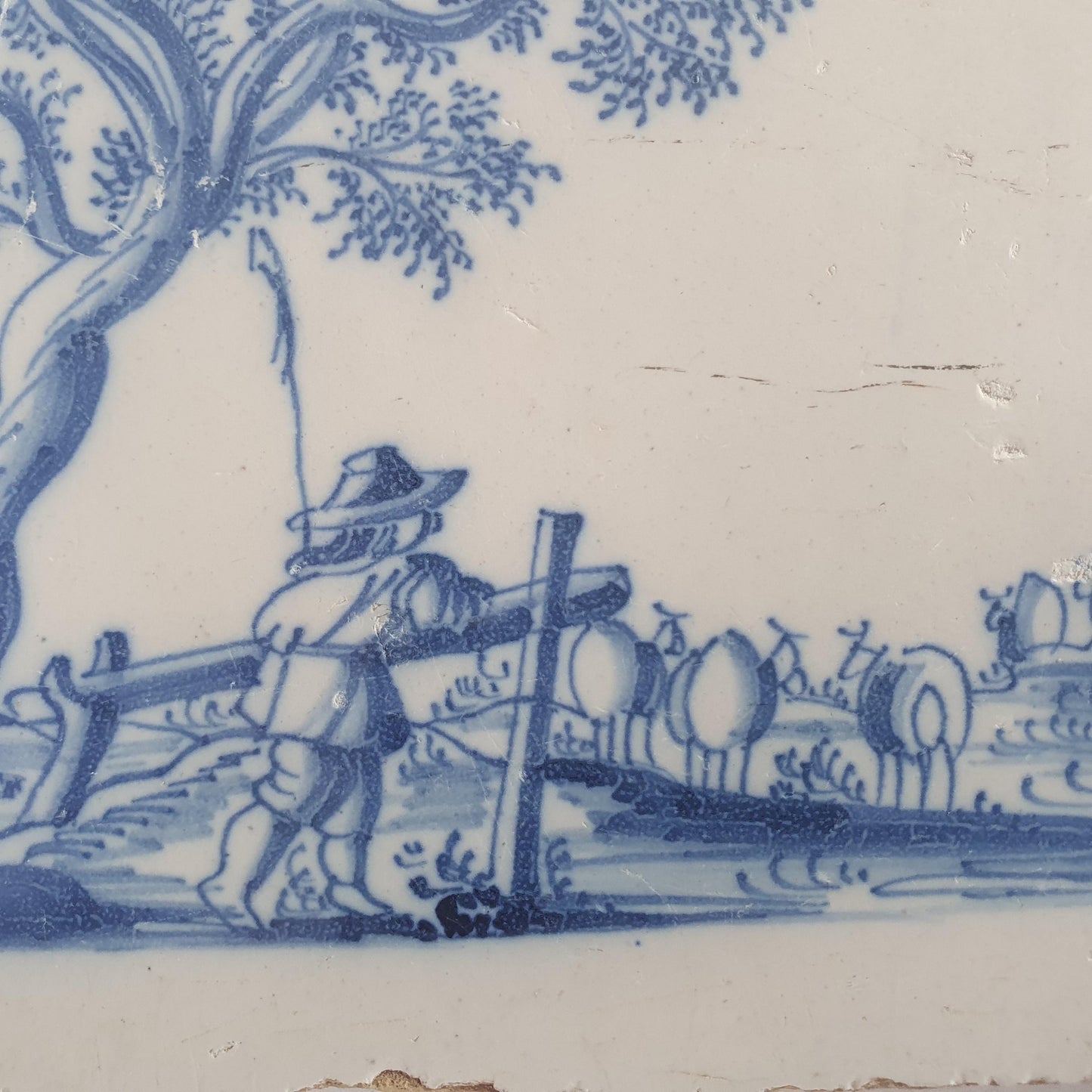 Antique Delft Tile, 1700s Shepherd Scene, Dutch Majolica