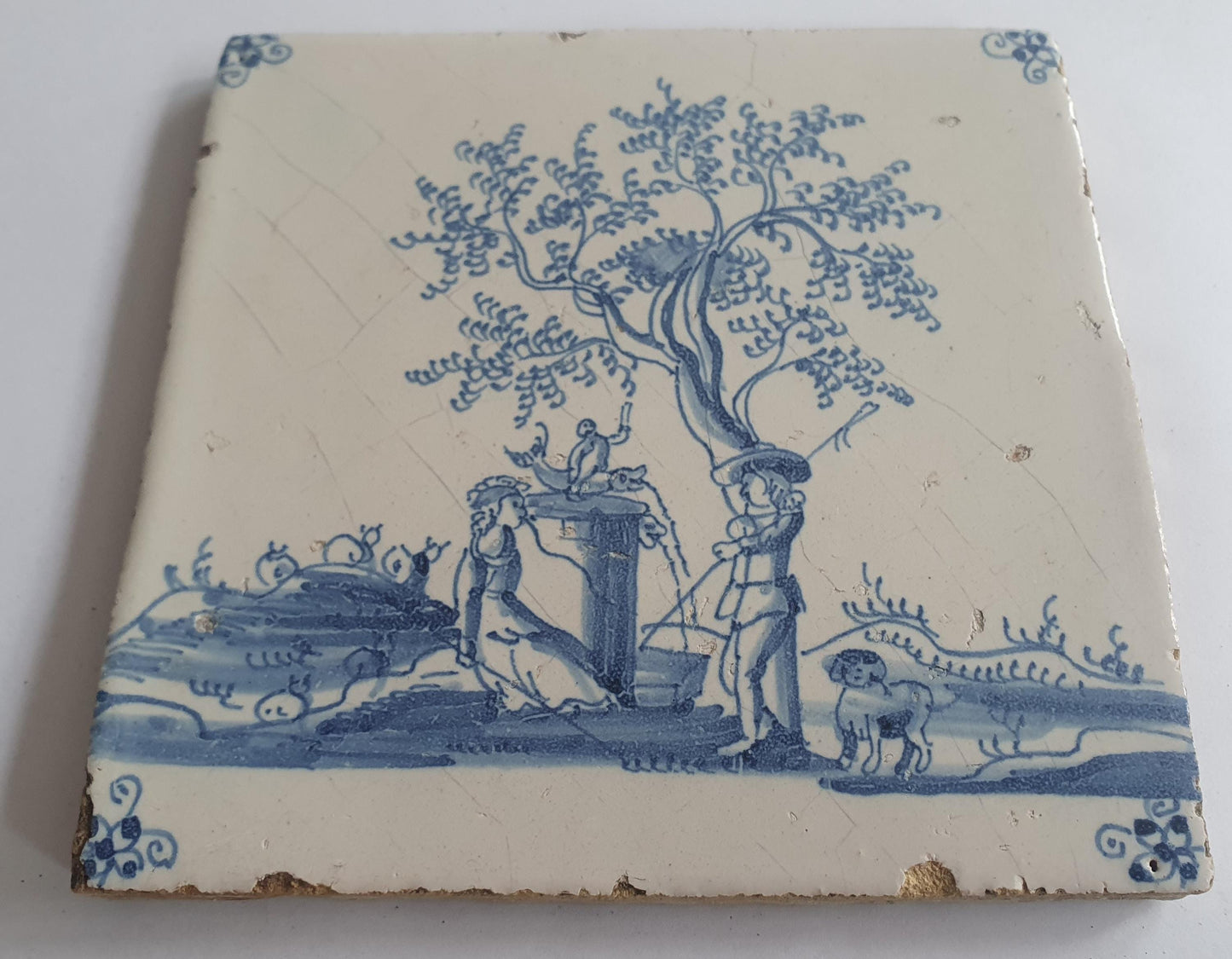 Antique Delft Tile: 17th Century Dutch Shepherds Scene