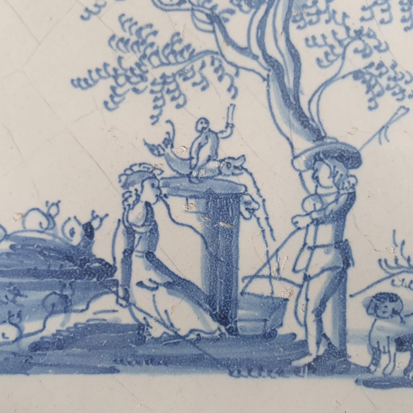 Antique Delft Tile: 17th Century Dutch Shepherds Scene