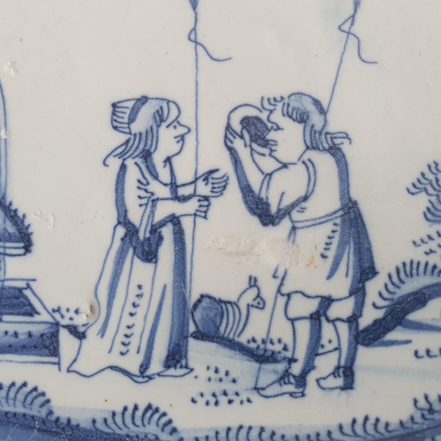 Antique Delft Tile: 17th Century Dutch Shepherds Scene