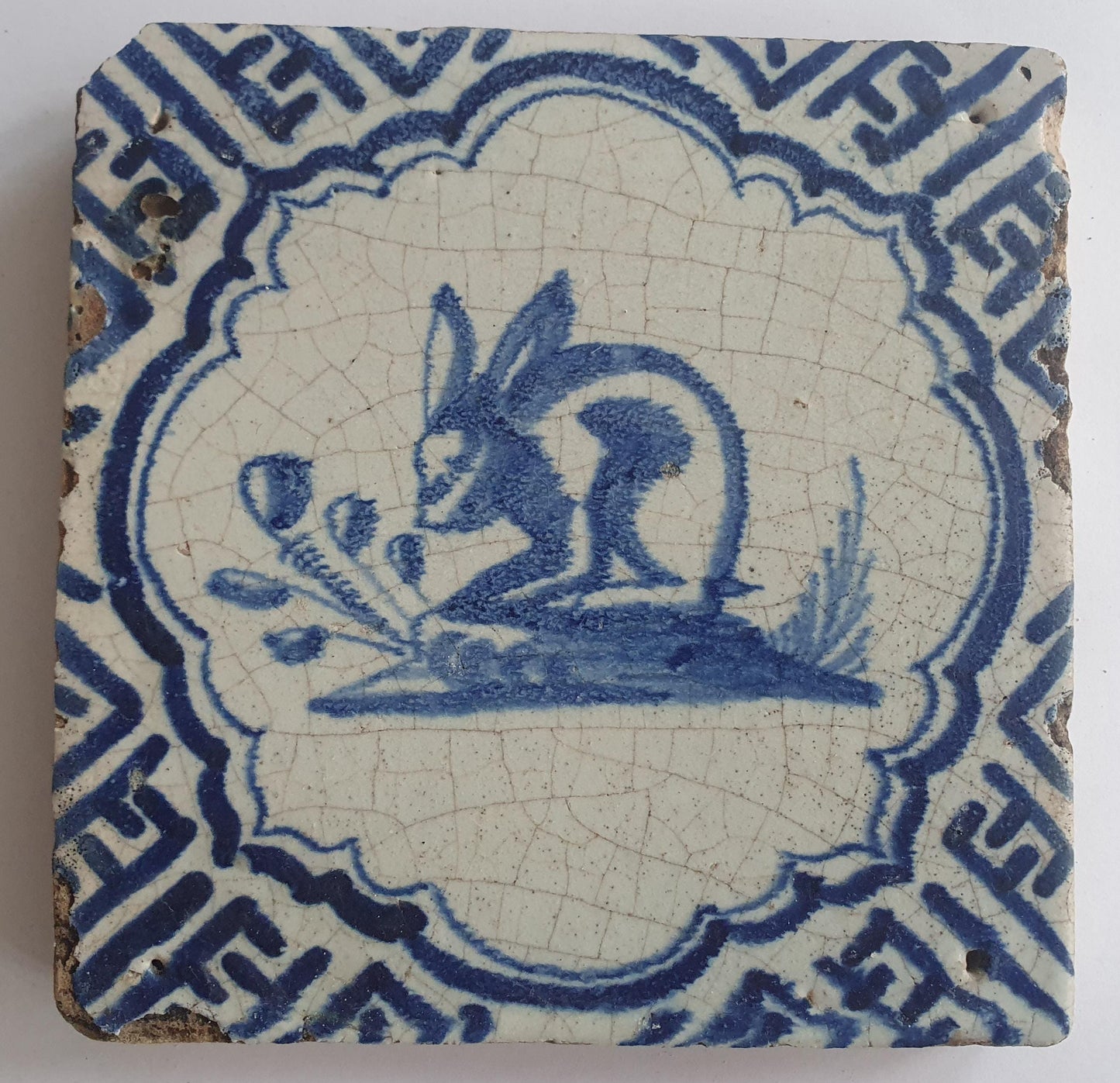 Antique Delft Tile: Hand-Painted Hare, c.1630