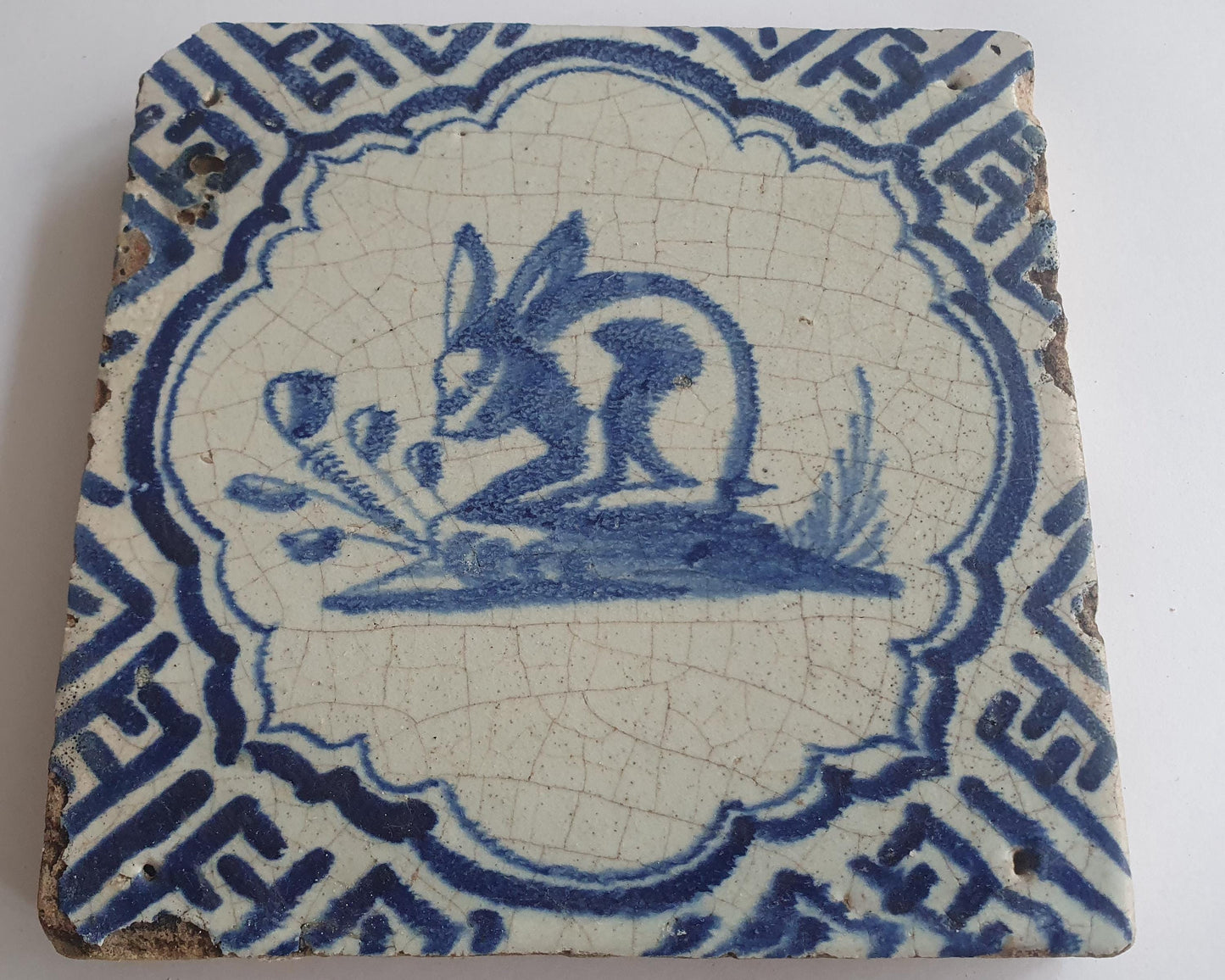 Antique Delft Tile: Hand-Painted Hare, c.1630