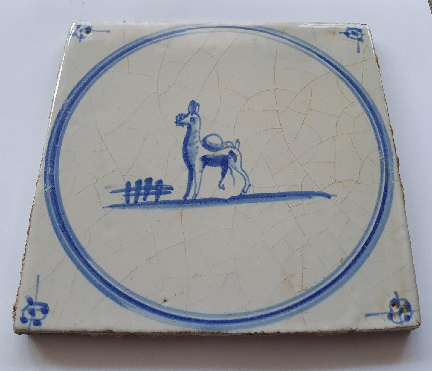 Antique Delft Tile: 1780s Springer with Dromedary