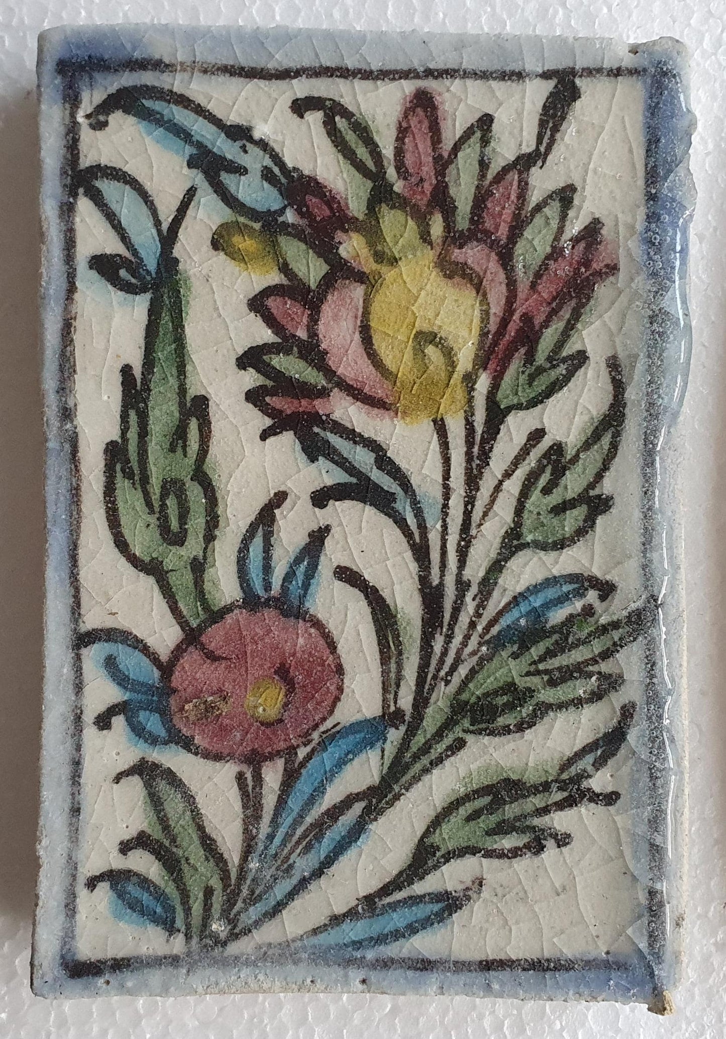 3 tiles thick handmade handpainted vintage midcentury collector tiles, polychrome eastern oosterse oosters iznik ?