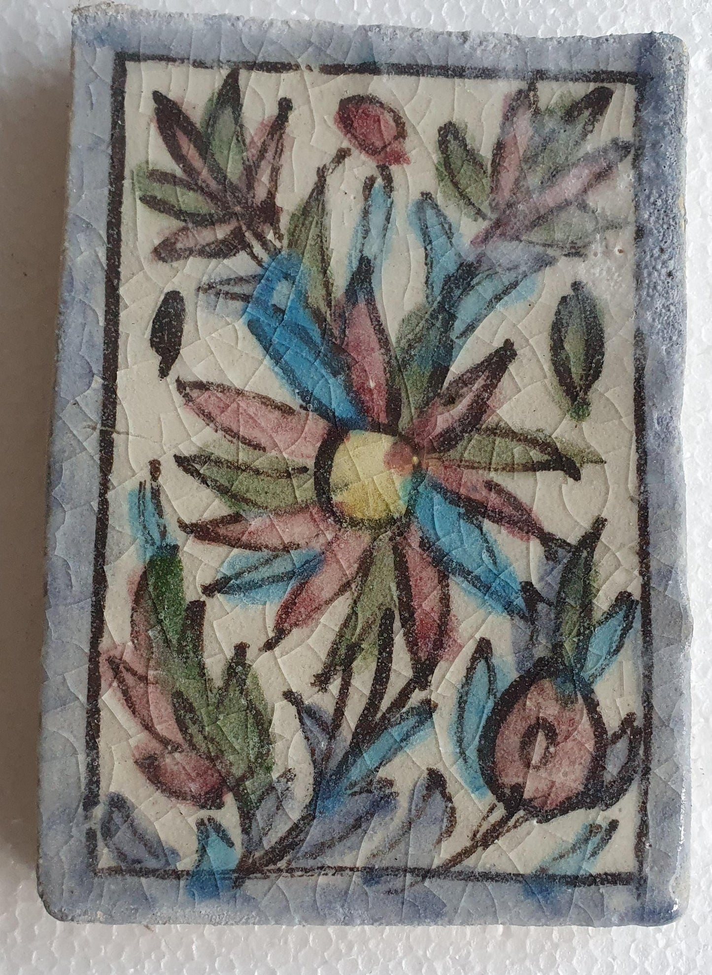 3 tiles thick handmade handpainted vintage midcentury collector tiles, polychrome eastern oosterse oosters iznik ?