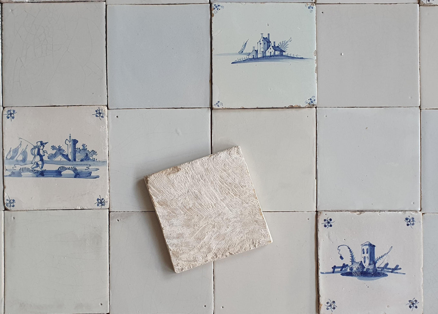 40 Delft Tiles, Landscape & White, 13x13cm, Handmade