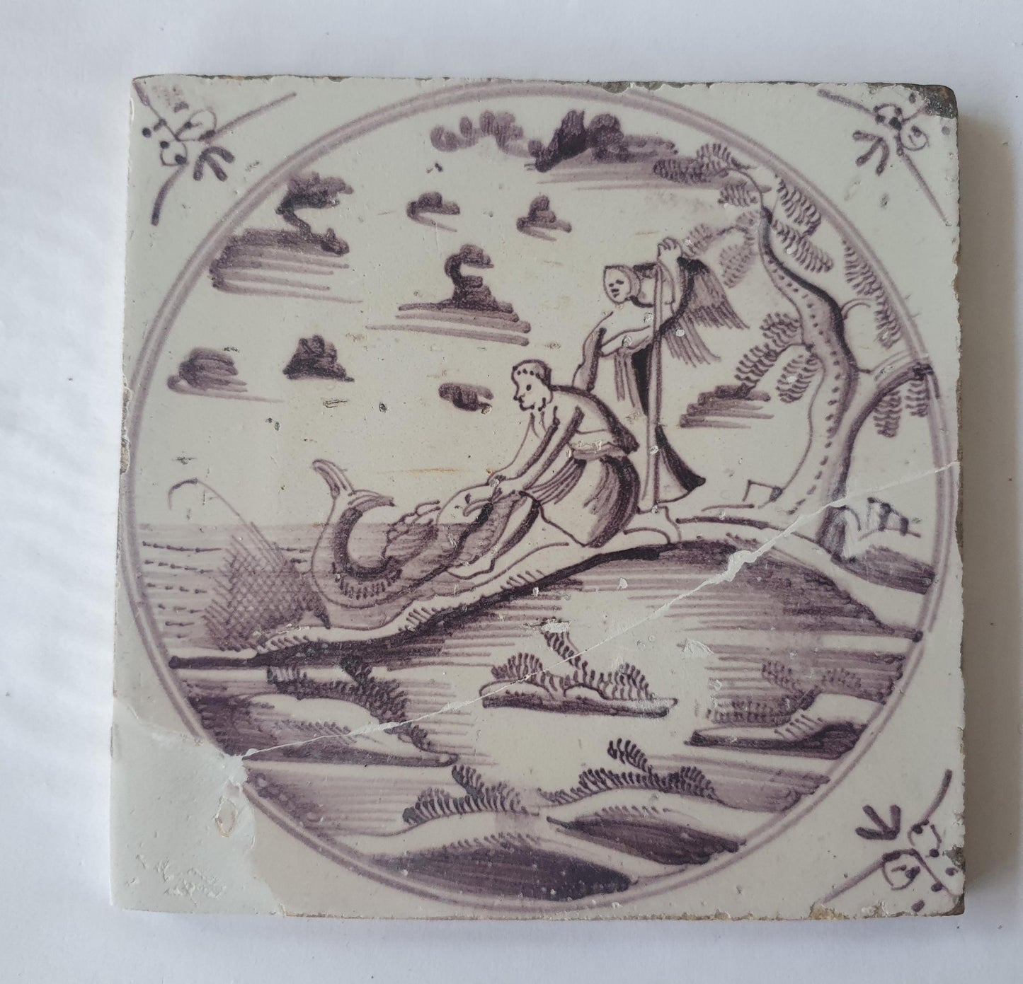 Antique Delft Tile, Biblical Scene, Dutch Majolica, c.1780