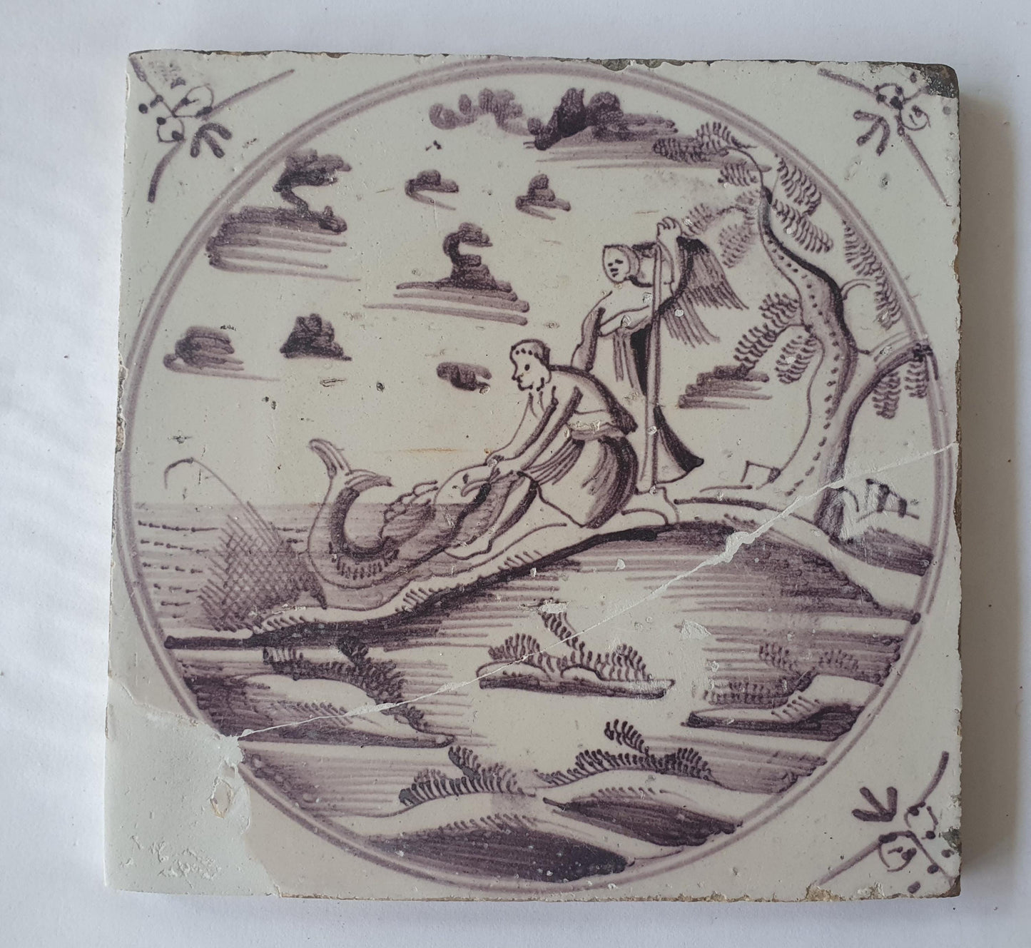 Antique Delft Tile, Biblical Scene, Dutch Majolica, c.1780