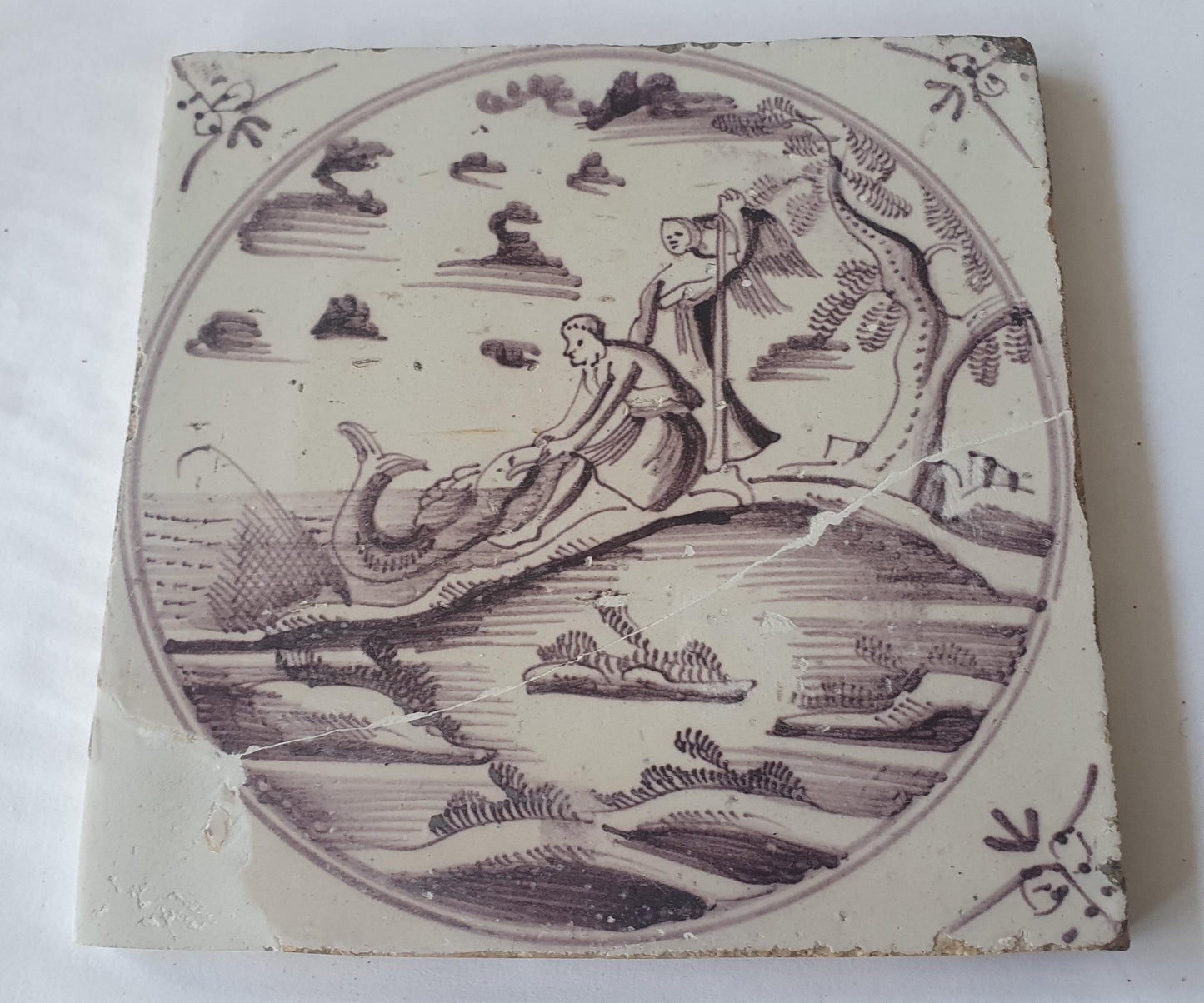 Antique Delft Tile, Biblical Scene, Dutch Majolica, c.1780