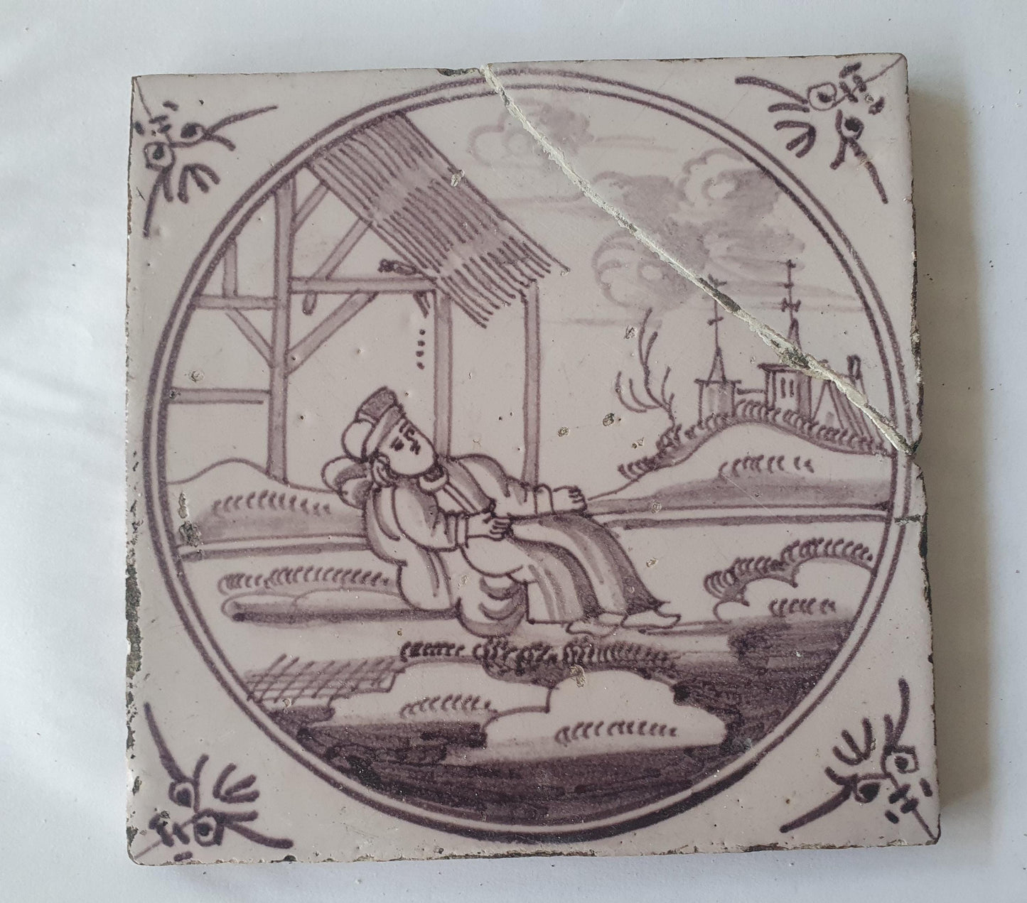 Antique Delft Tile, Biblical Scene, Dutch Mangane, c.1780
