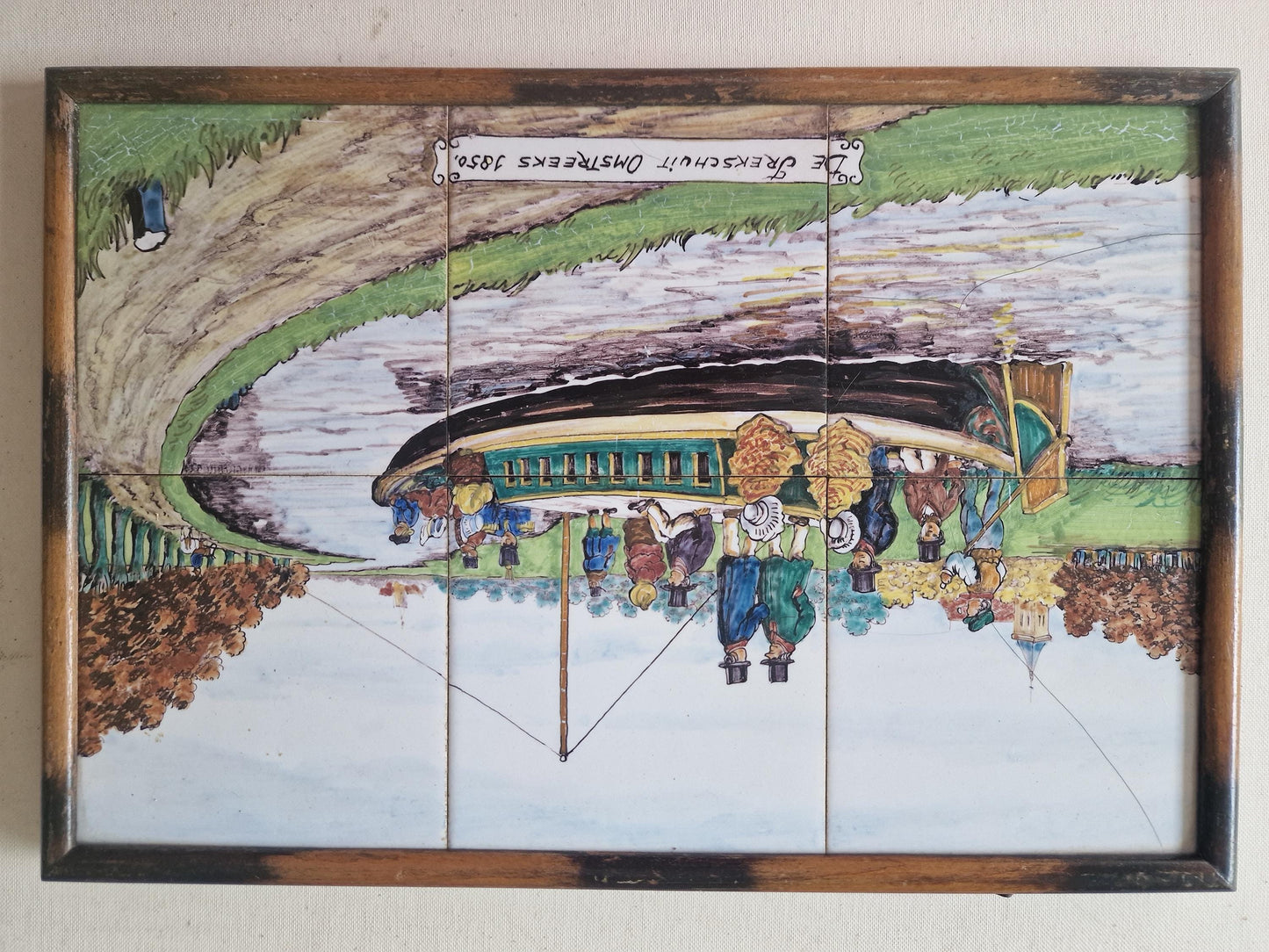 Vintage Dutch Tile Panel, Canal Boat Scene, Westraven Utrecht, Framed