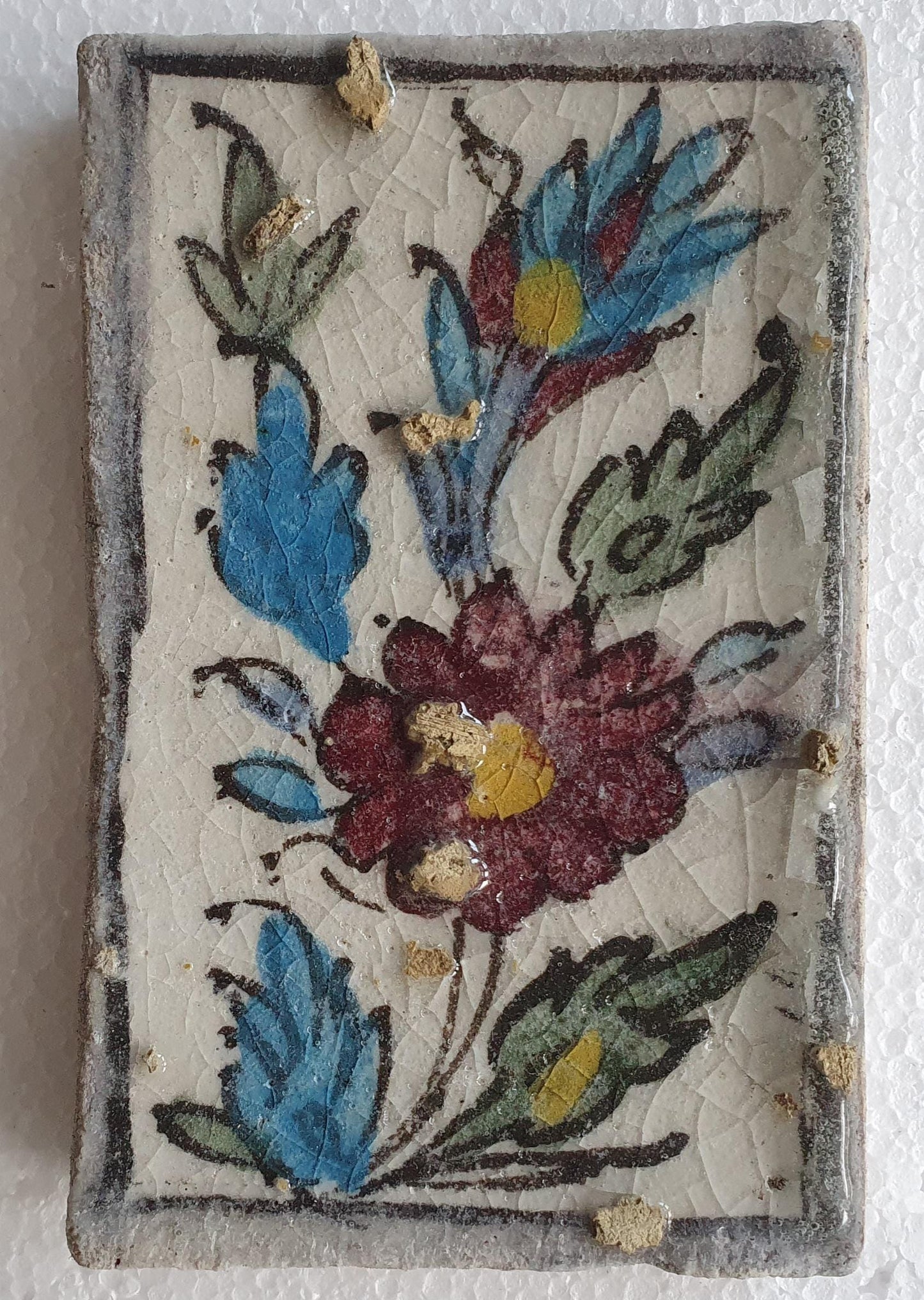 3 tiles thick handmade handpainted vintage midcentury collector tiles, polychrome eastern oosterse oosters iznik ?