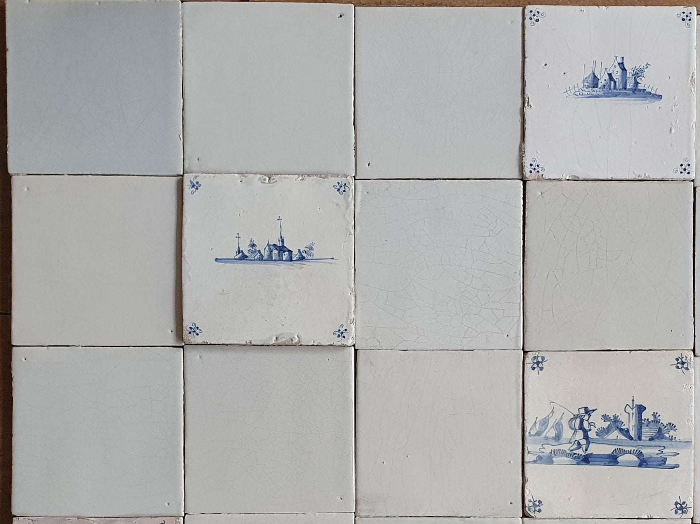 40 Delft Tiles, Landscape & White, 13x13cm, Handmade