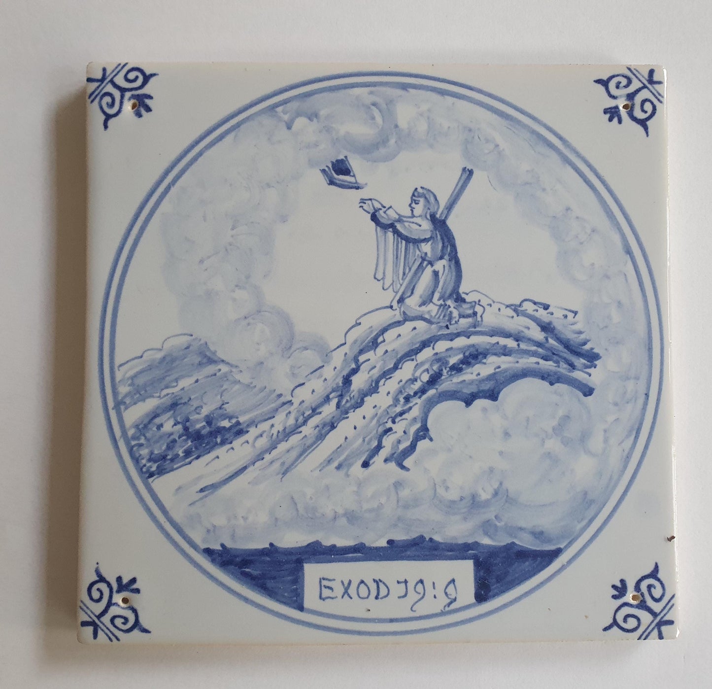 Antique Delft Blue Tile, Biblical Scene, Ossekophoek Motif